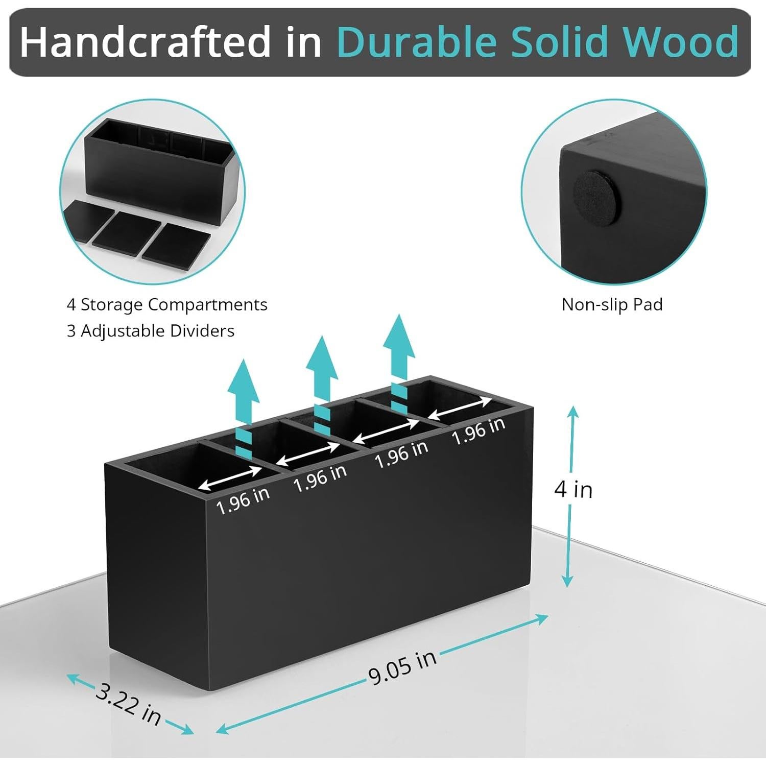 Organizador de Escritorio Bivvclaz de Madera Negro 4 Compartimentos