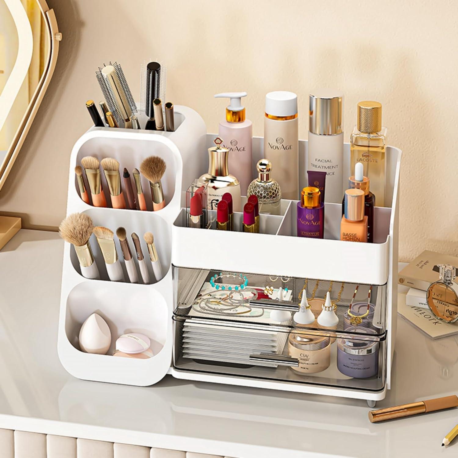 Organizador de Maquillaje KQJS Blanco con Cajones 36.3x19.3x25.9 cm