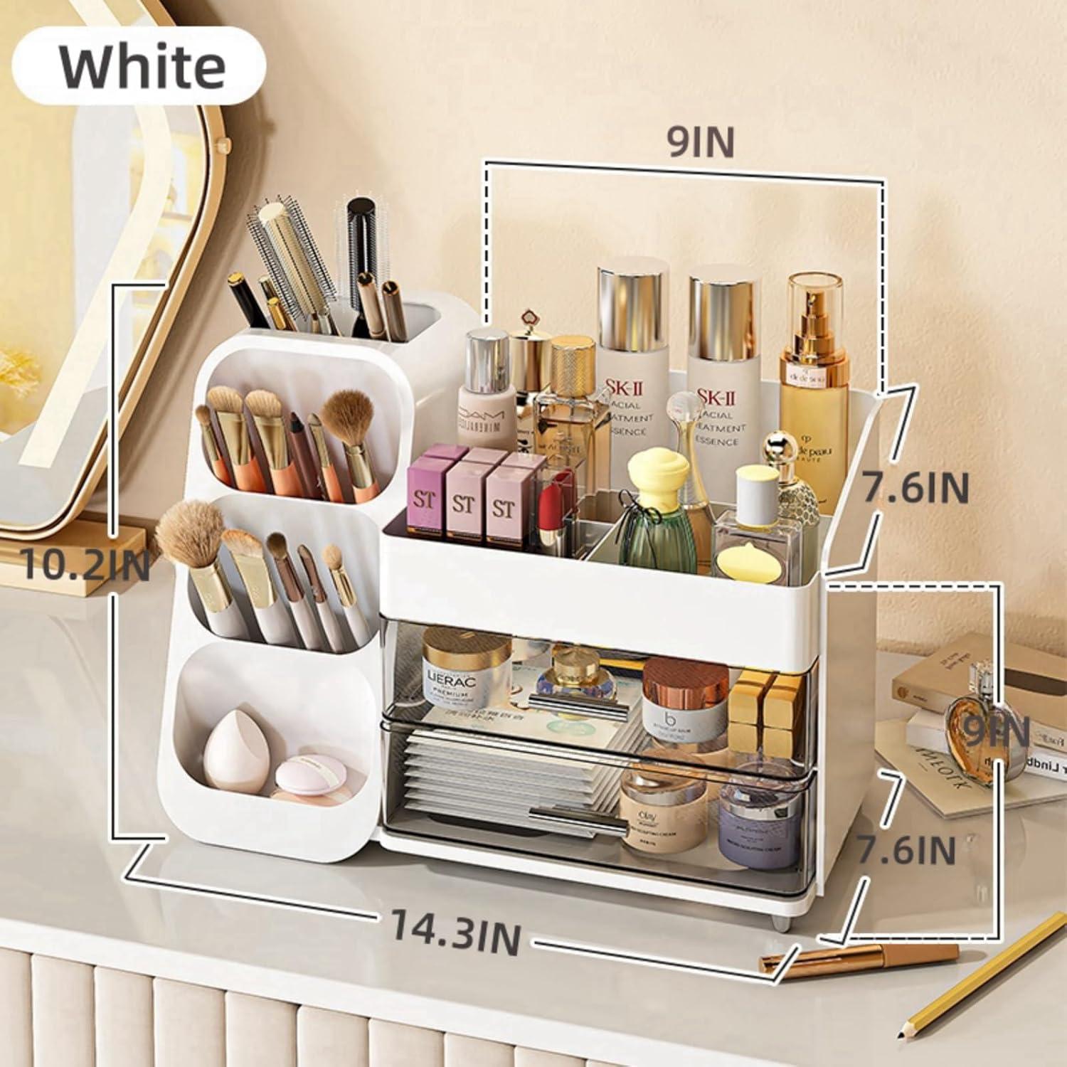 Organizador de Maquillaje KQJS Blanco con Cajones 36.3x19.3x25.9 cm