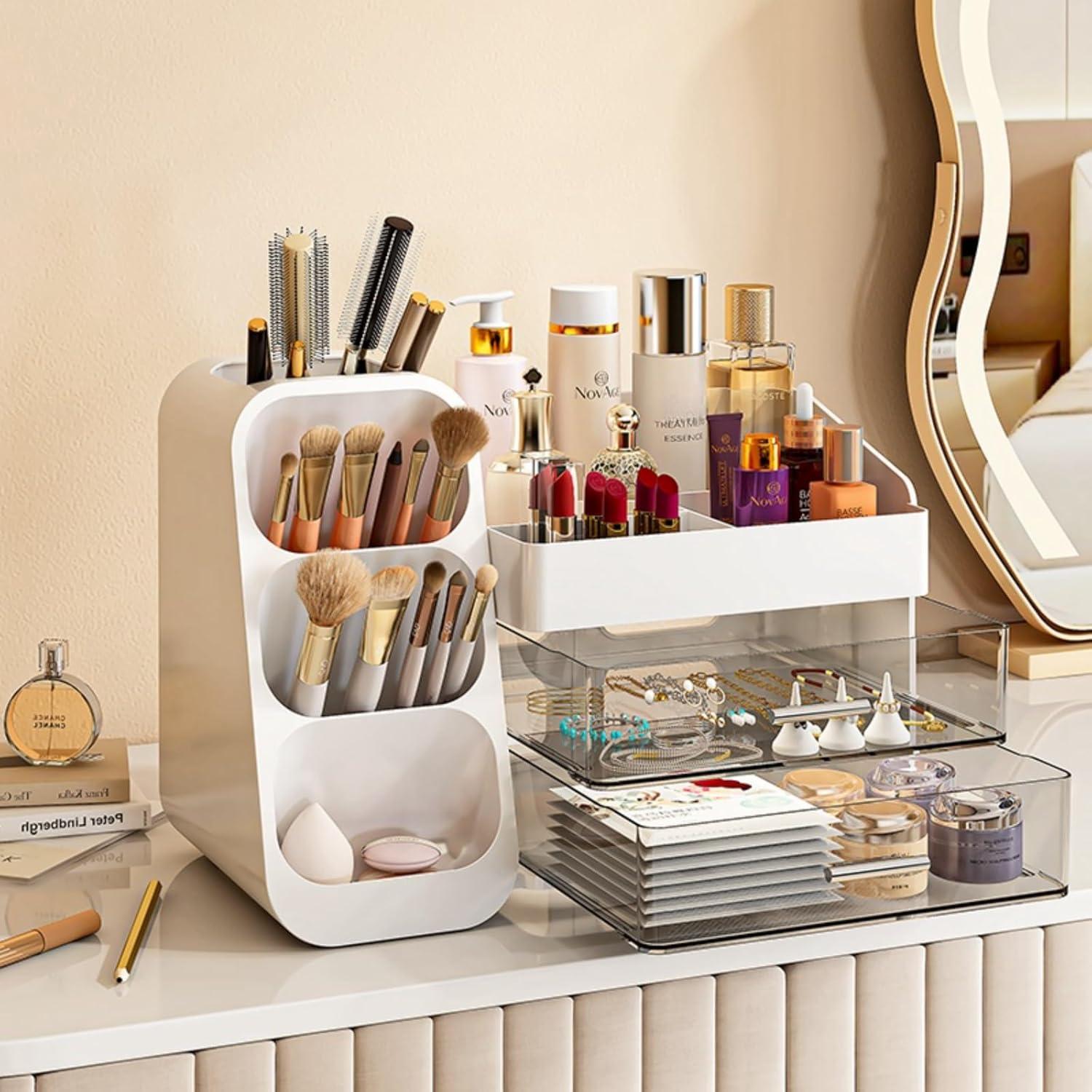 Organizador de Maquillaje KQJS Blanco con Cajones 36.3x19.3x25.9 cm