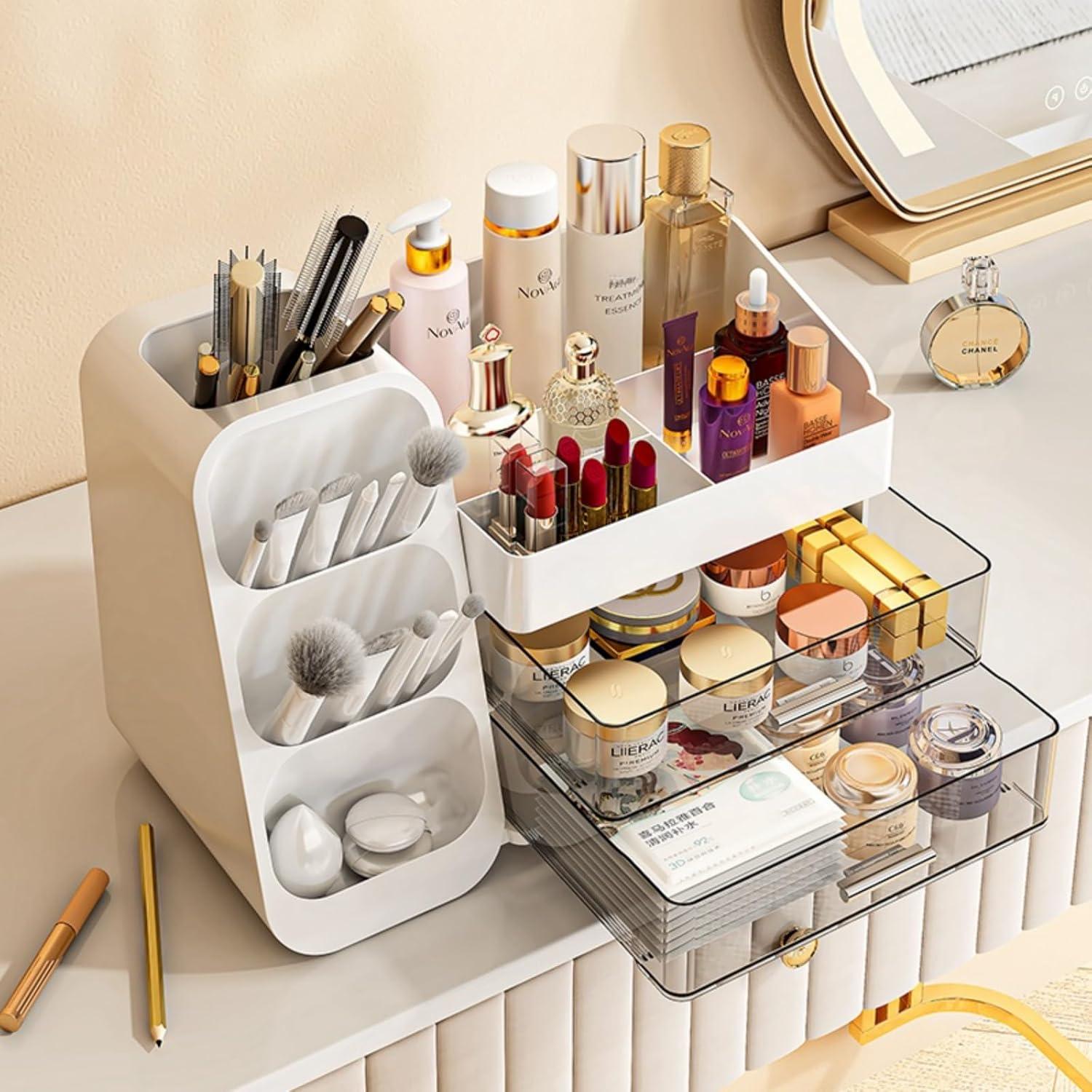 Organizador de Maquillaje KQJS Blanco con Cajones 36.3x19.3x25.9 cm