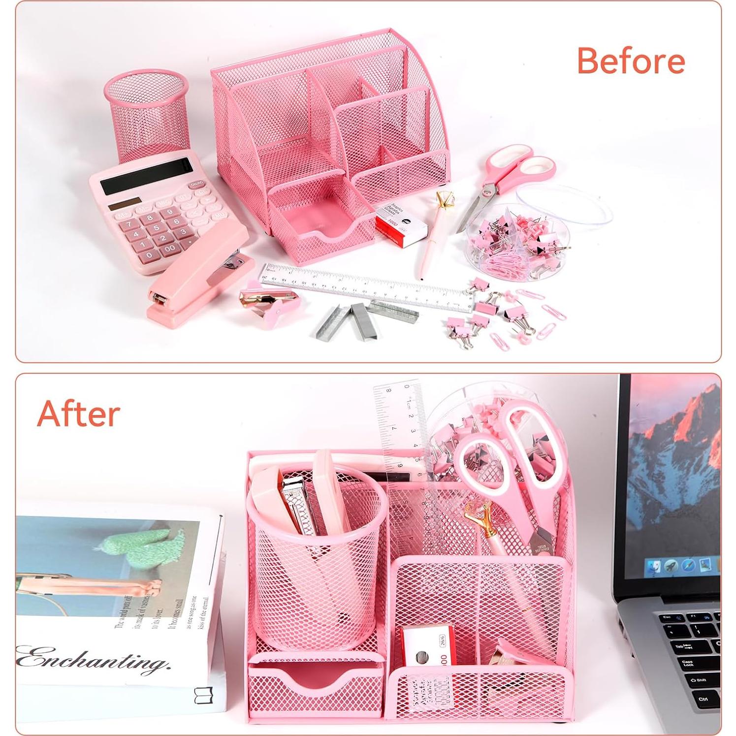 Organizador de Escritorio Rosa yuun con Accesorios de Oficina