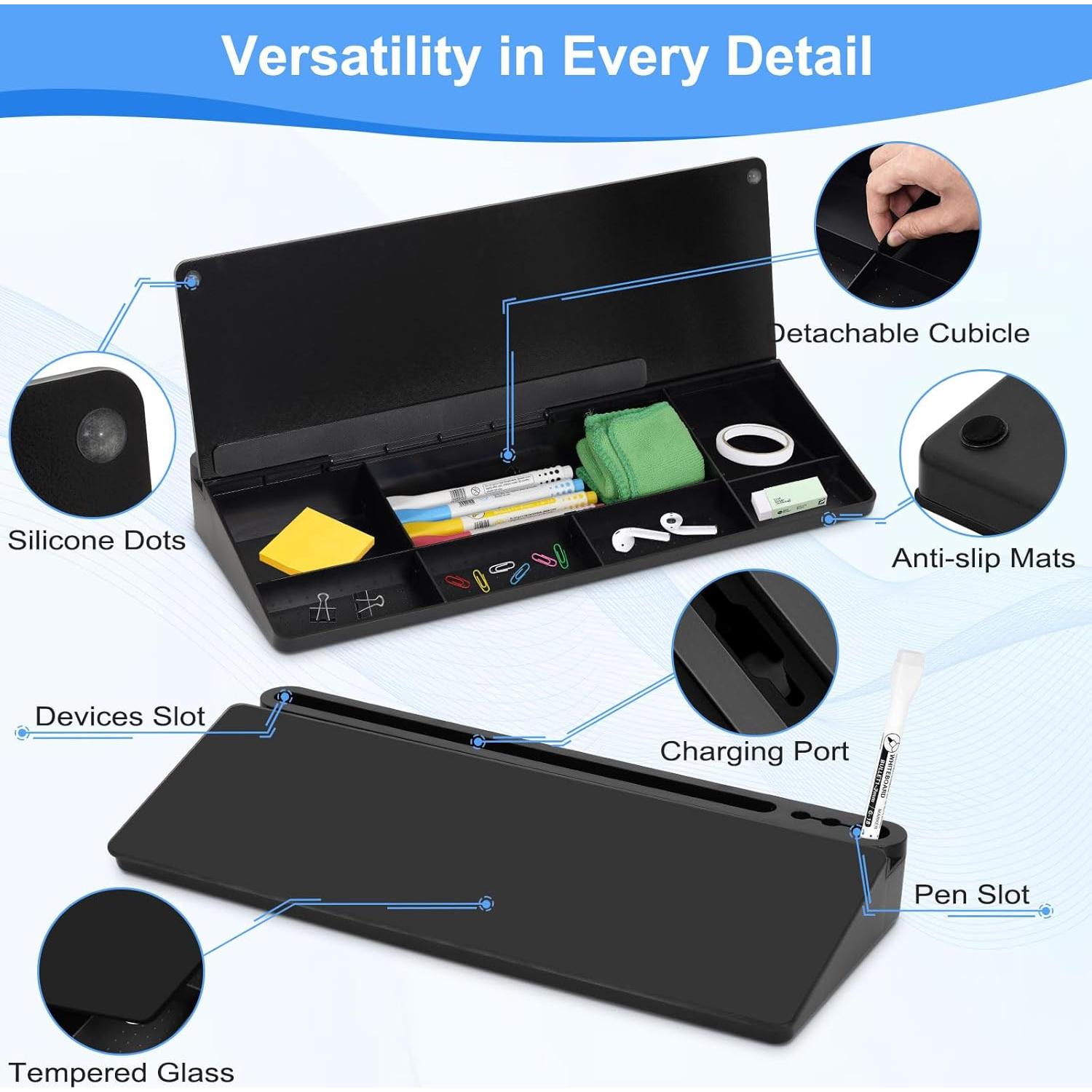 Pizarra de Vidrio para Escritorio WALGLASS 38x17.8cm con Almacenamiento