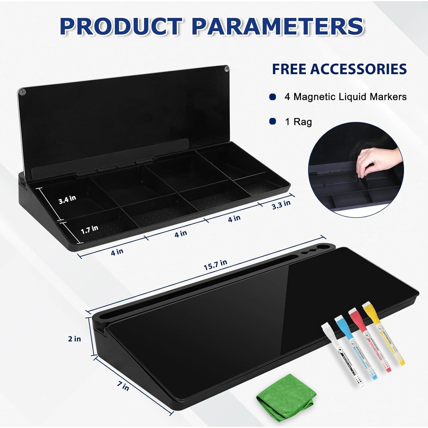 Pizarra de Vidrio para Escritorio WALGLASS 38x17.8cm con Almacenamiento