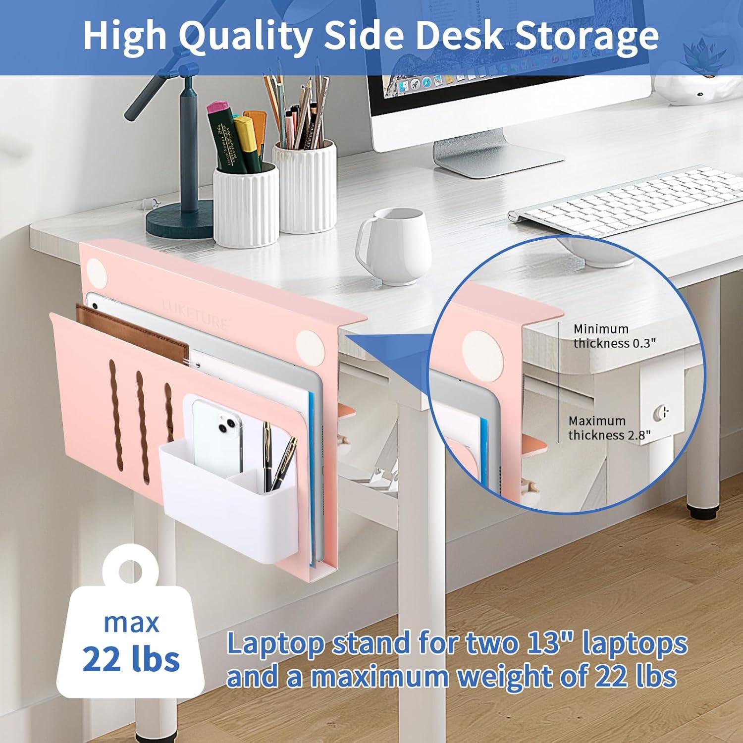 Organizador de Escritorio LUKETURE Rosa, Almacenamiento Lateral Ajustable