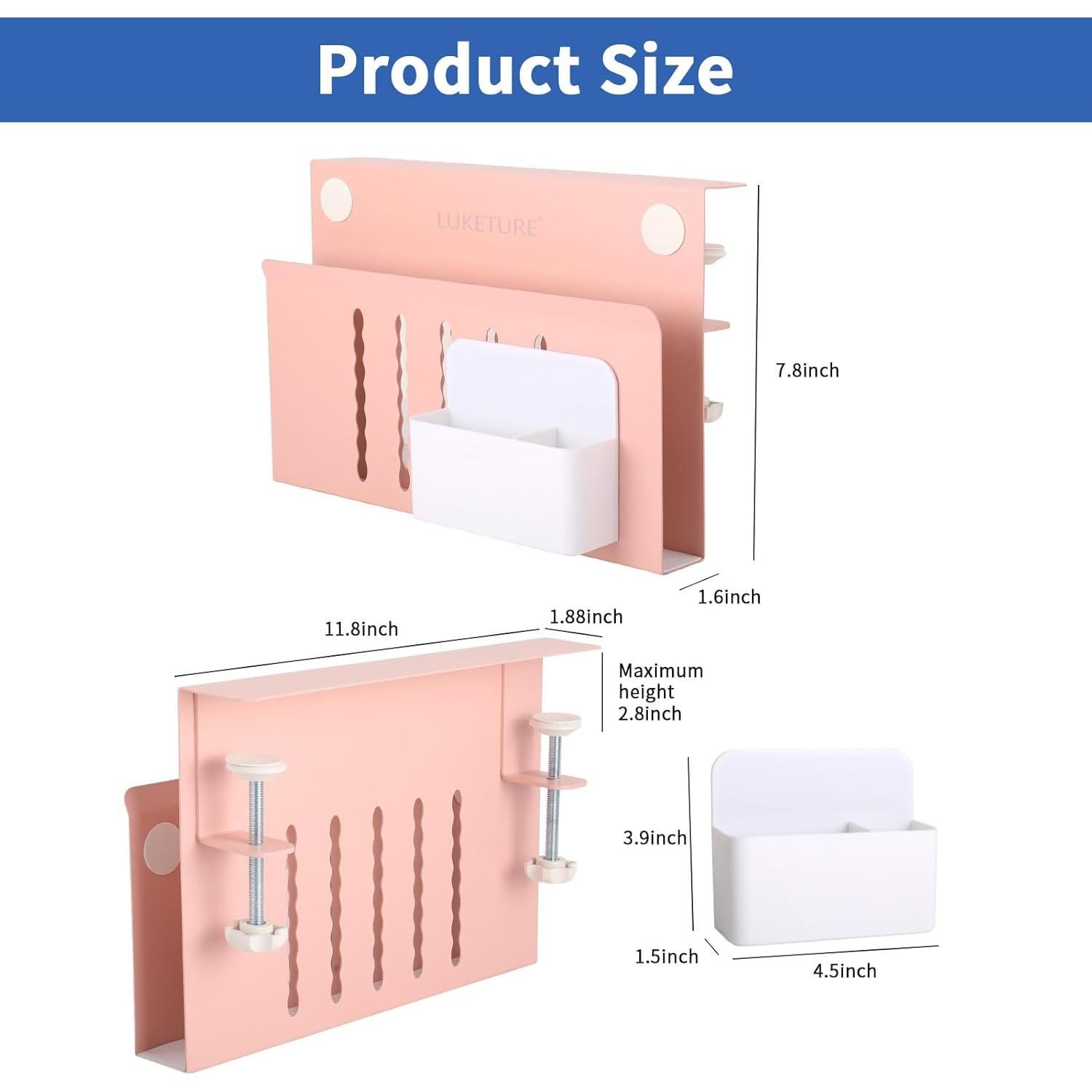 Organizador de Escritorio LUKETURE Rosa, Almacenamiento Lateral Ajustable