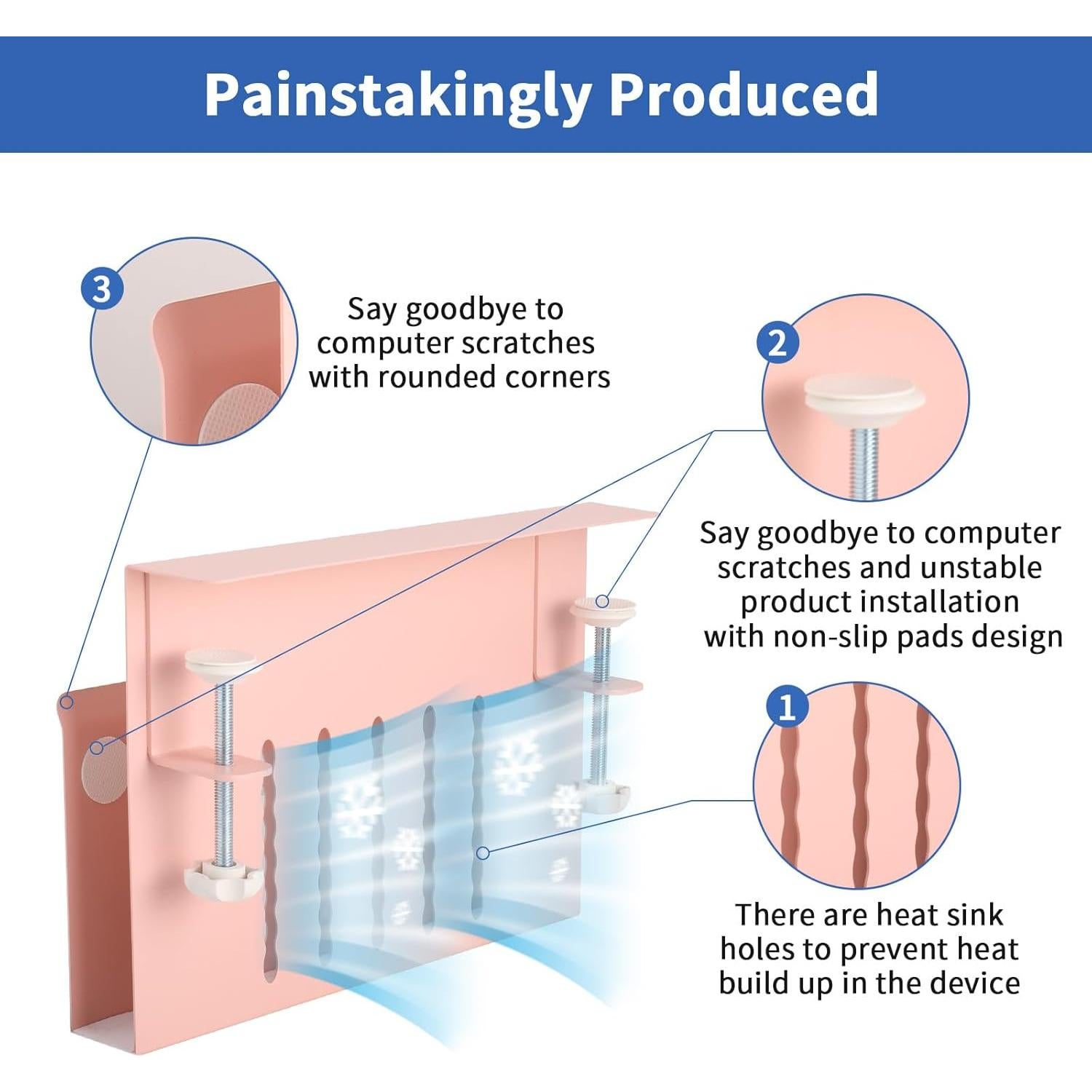 Organizador de Escritorio LUKETURE Rosa, Almacenamiento Lateral Ajustable