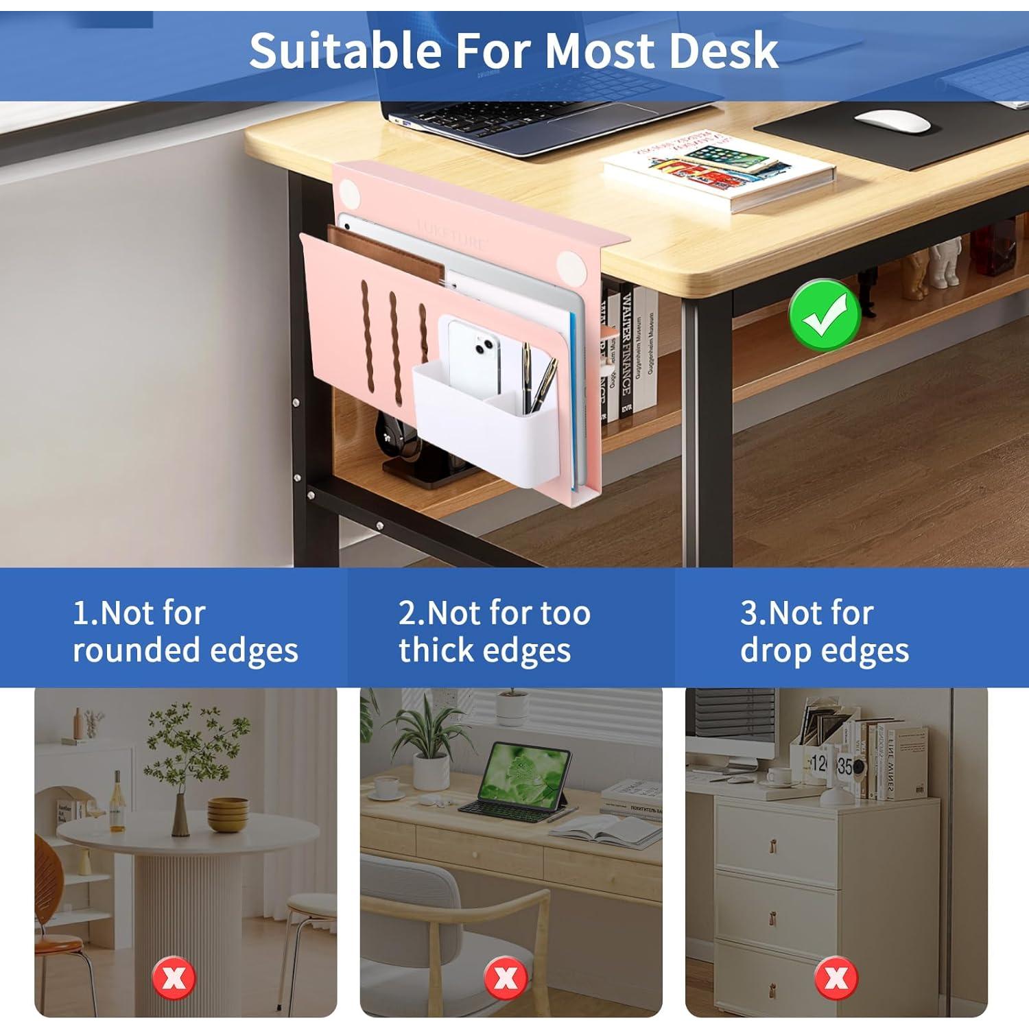 Organizador de Escritorio LUKETURE Rosa, Almacenamiento Lateral Ajustable