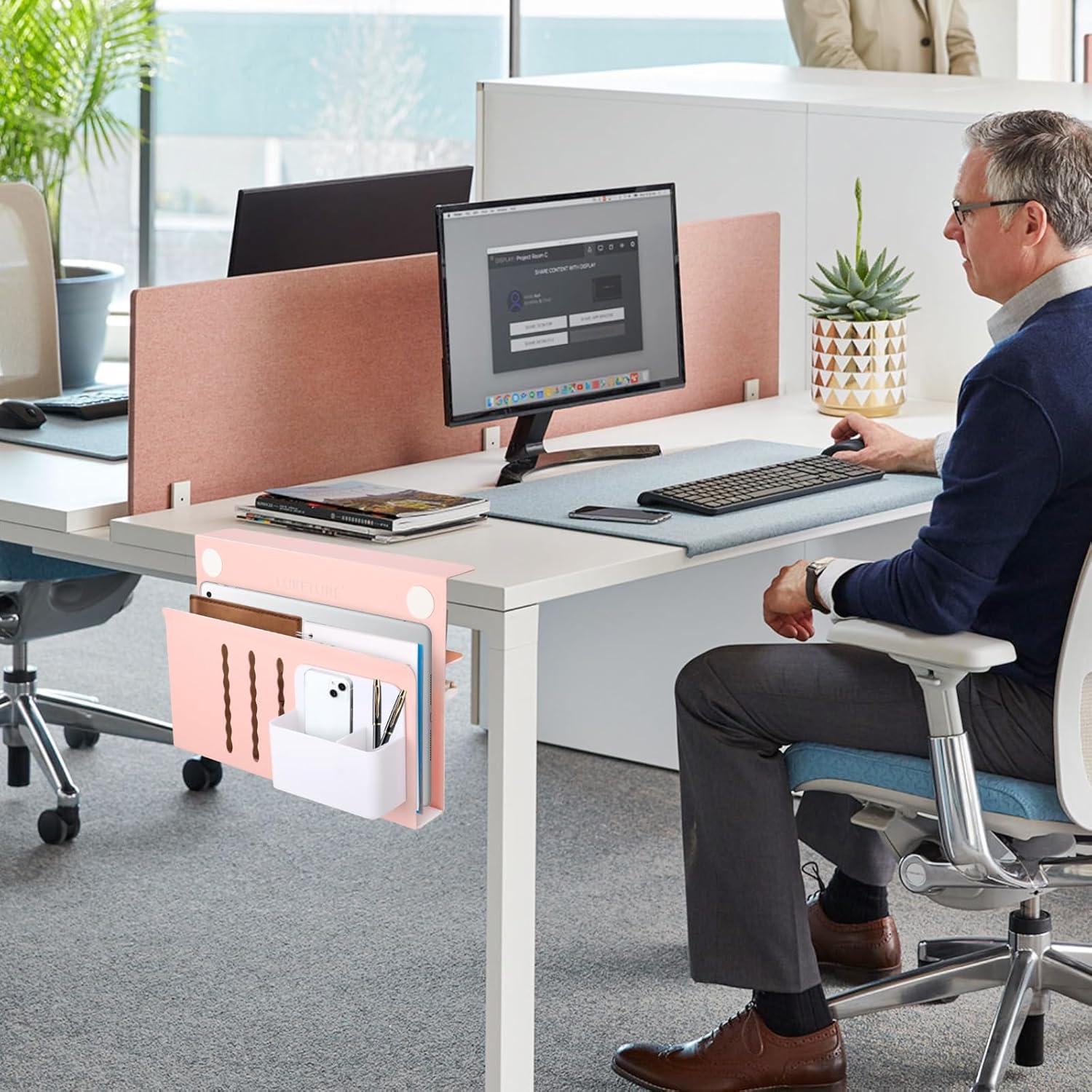 Organizador de Escritorio LUKETURE Rosa, Almacenamiento Lateral Ajustable