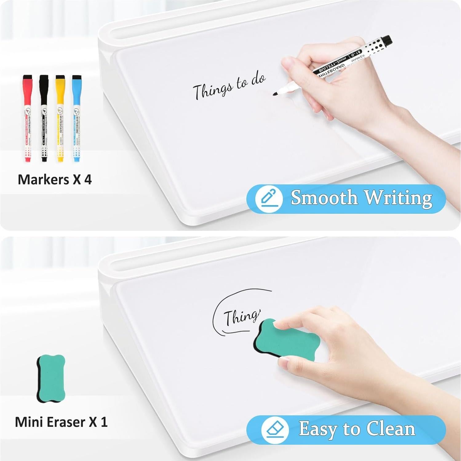 Pizarra Blanca de Vidrio DOLLAR BOSS 40x20 cm con Almacenamiento