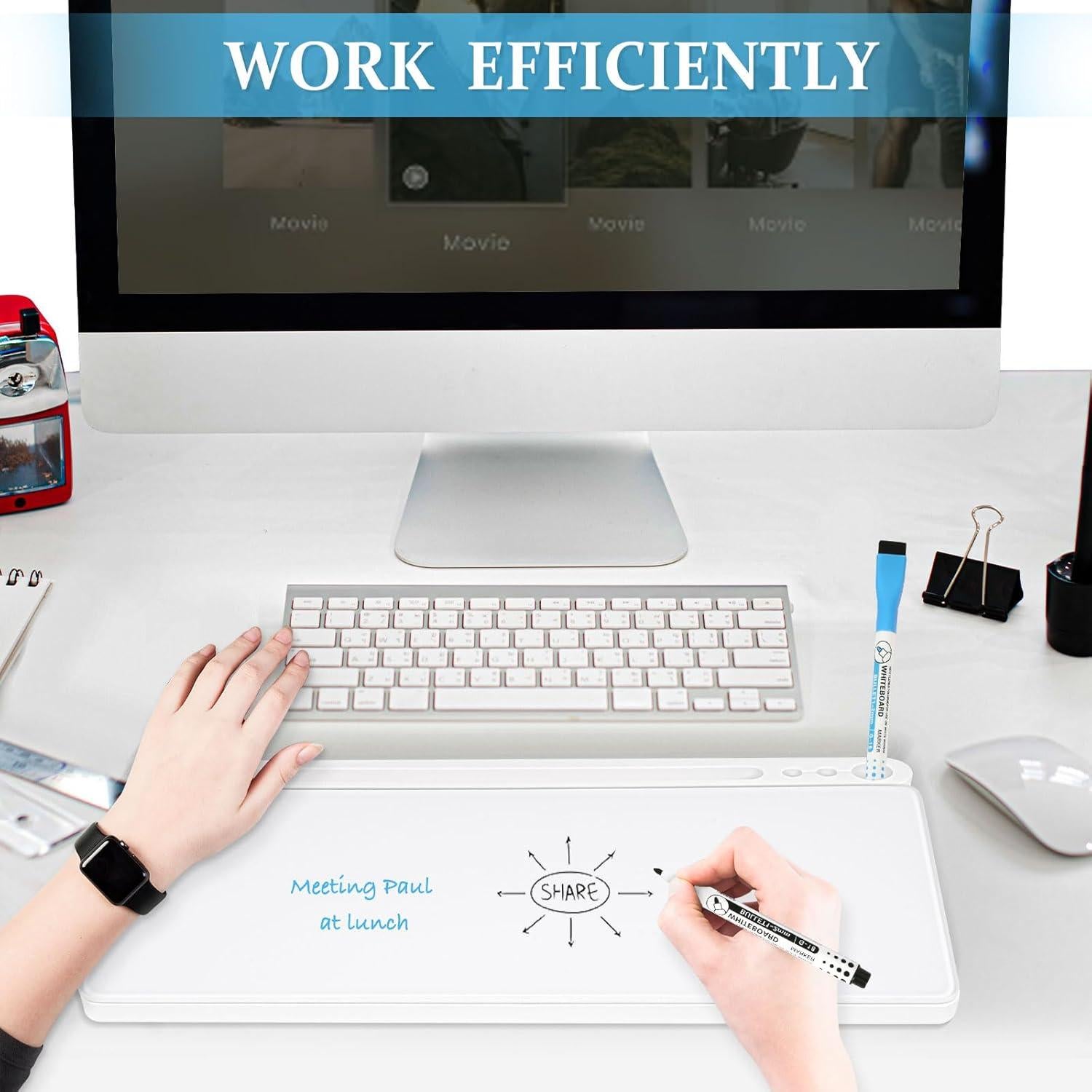 Pizarra Blanca de Vidrio DOLLAR BOSS 40x20 cm con Almacenamiento