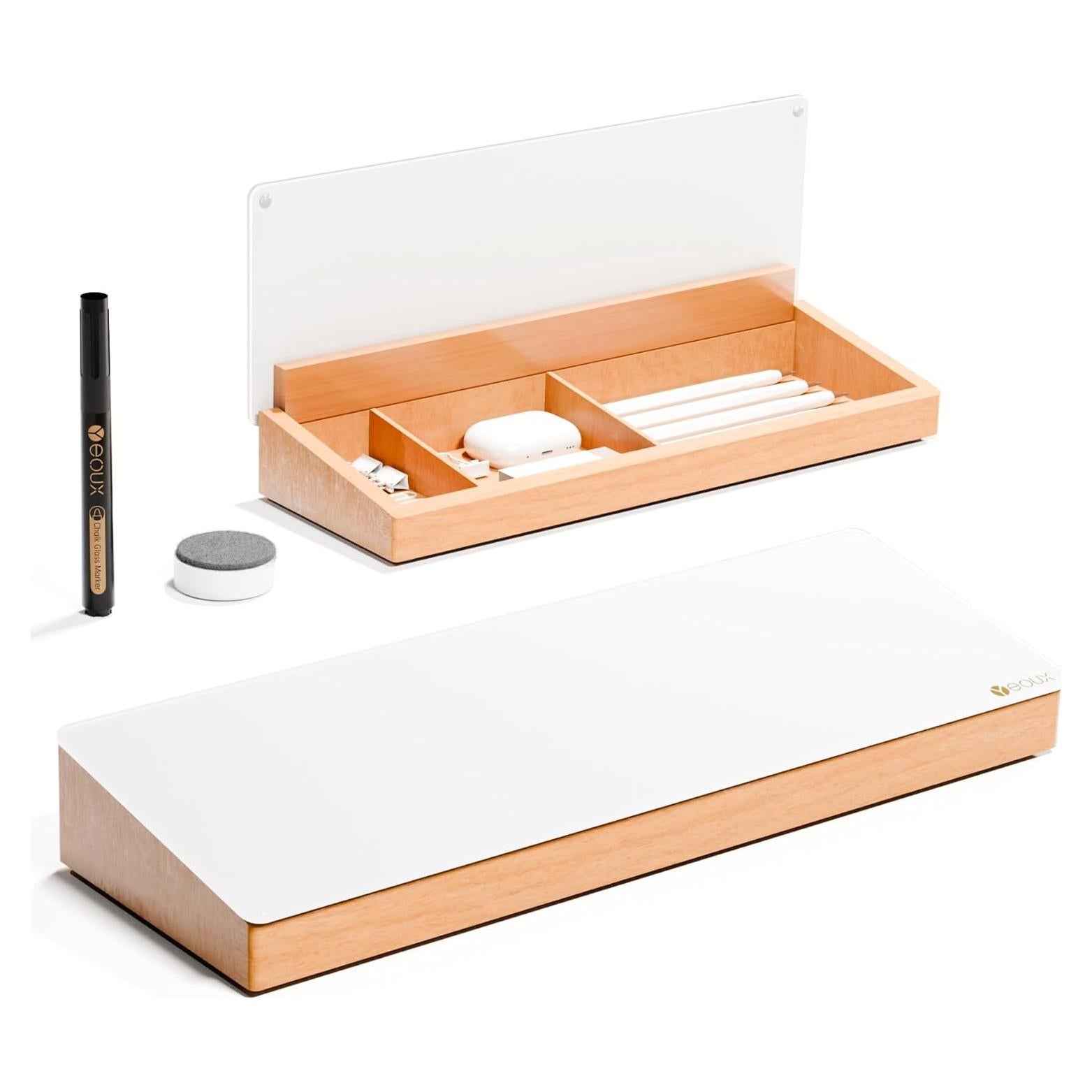 Pizarra Blanca de Vidrio YEOUX con Organizador de Madera 35.5cm