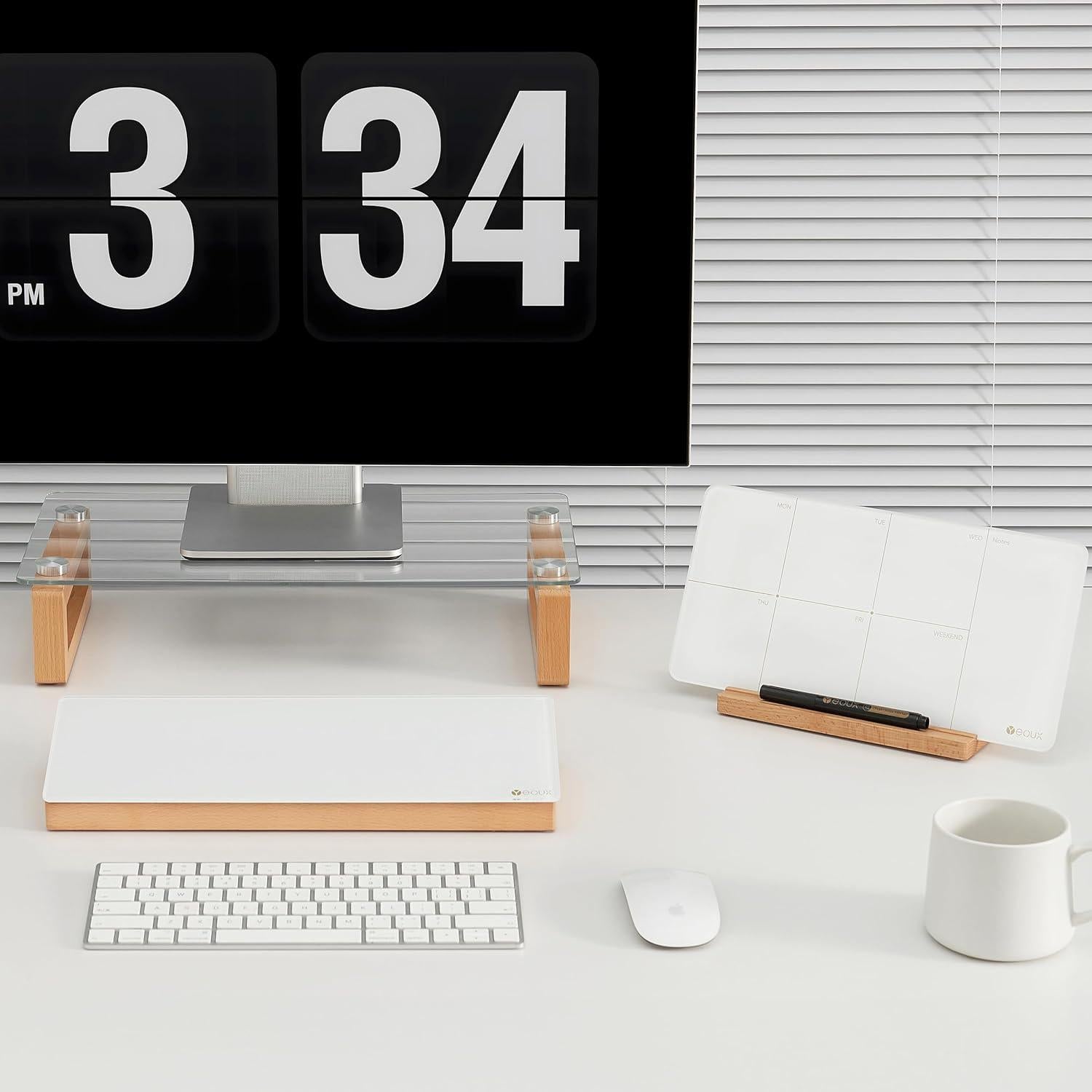 Pizarra Blanca de Vidrio YEOUX con Organizador de Madera 35.5cm