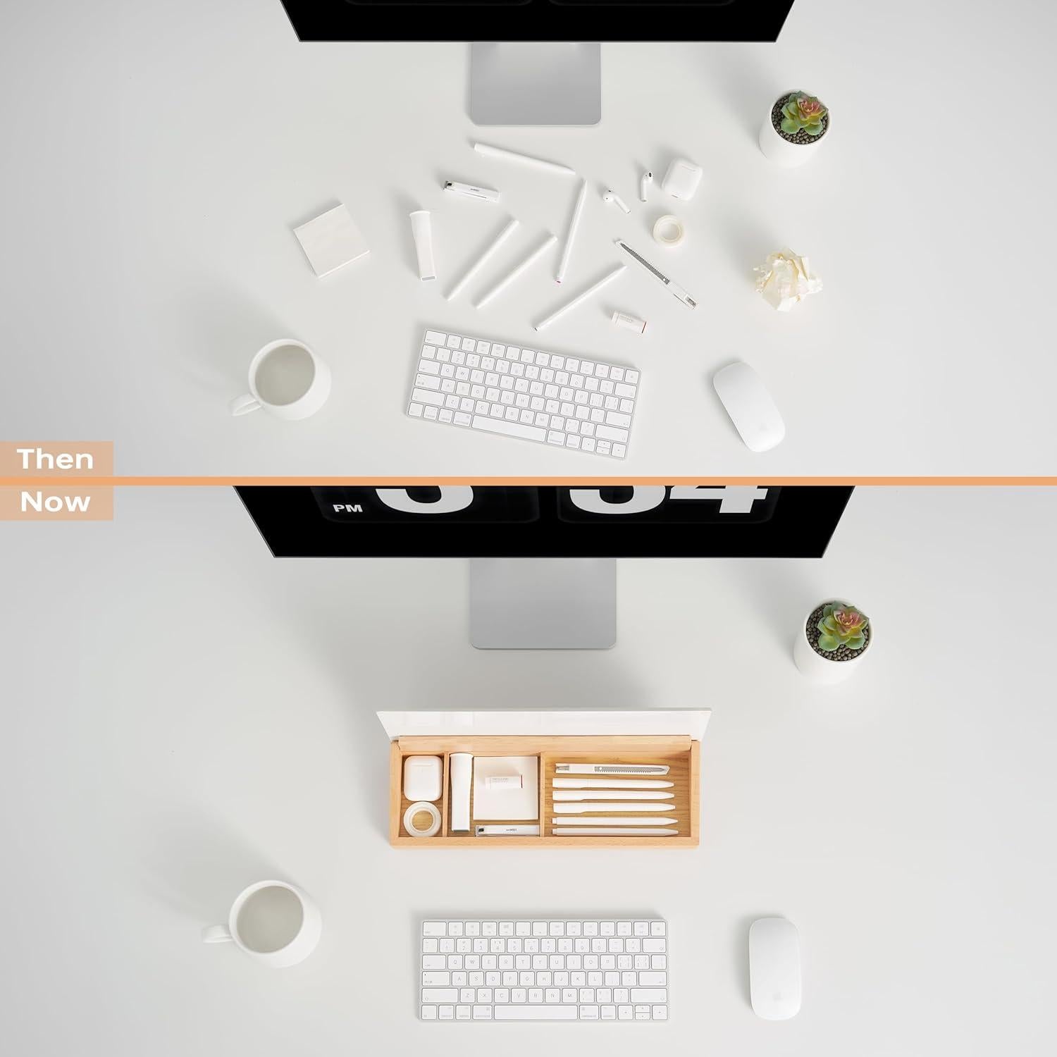 Pizarra Blanca de Vidrio YEOUX con Organizador de Madera 35.5cm