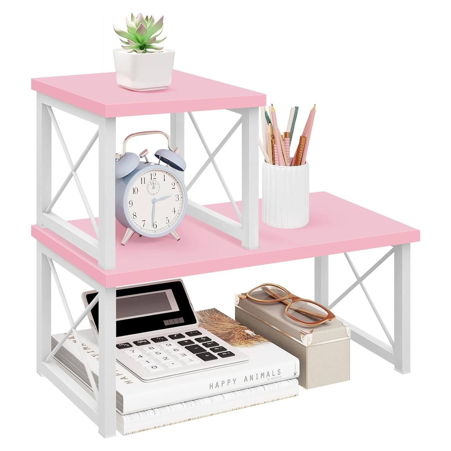 Estante de Escritorio ELITEROO Rosa 2 Niveles Apilable 39.9x19.8cm
