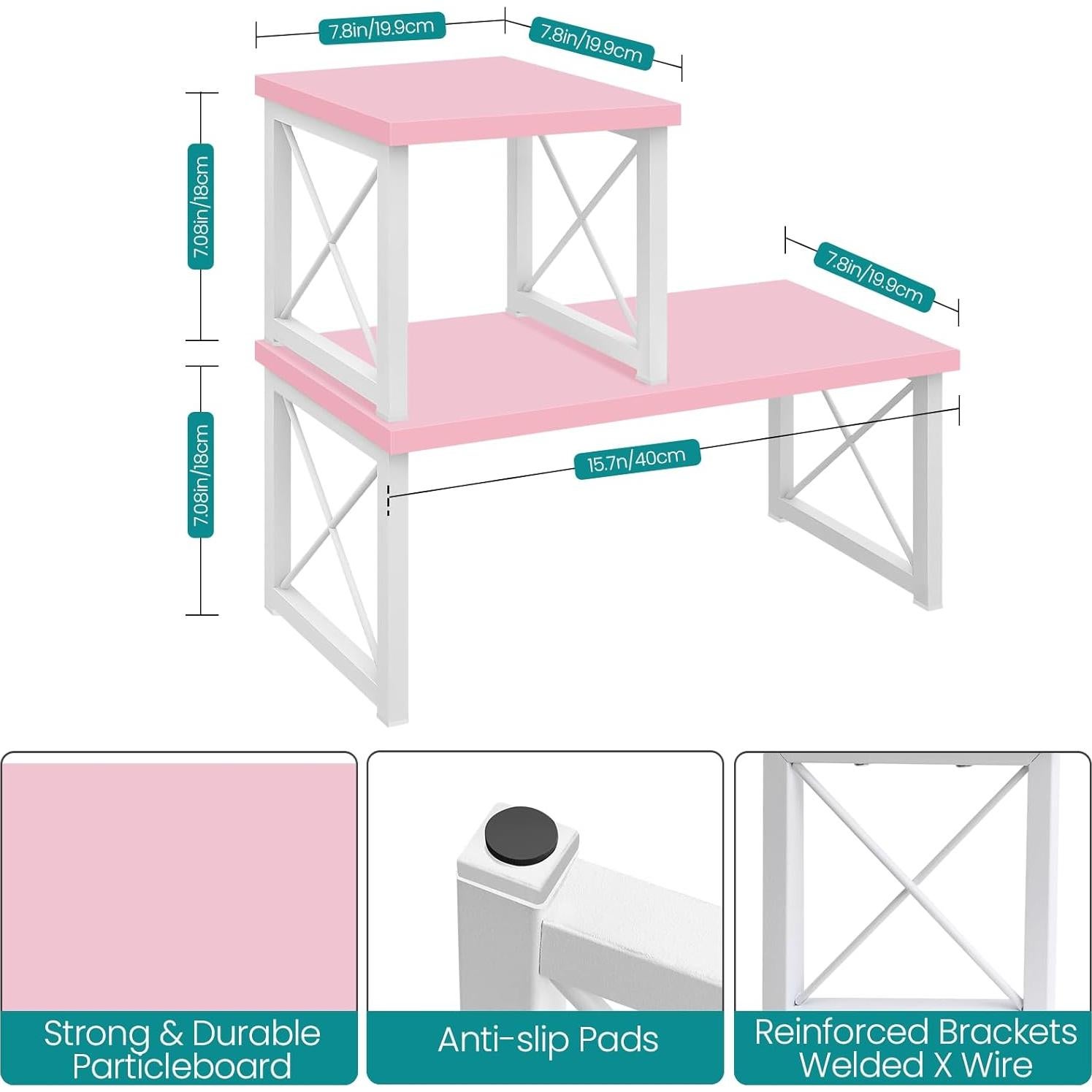 Estante de Escritorio ELITEROO Rosa 2 Niveles Apilable 39.9x19.8cm