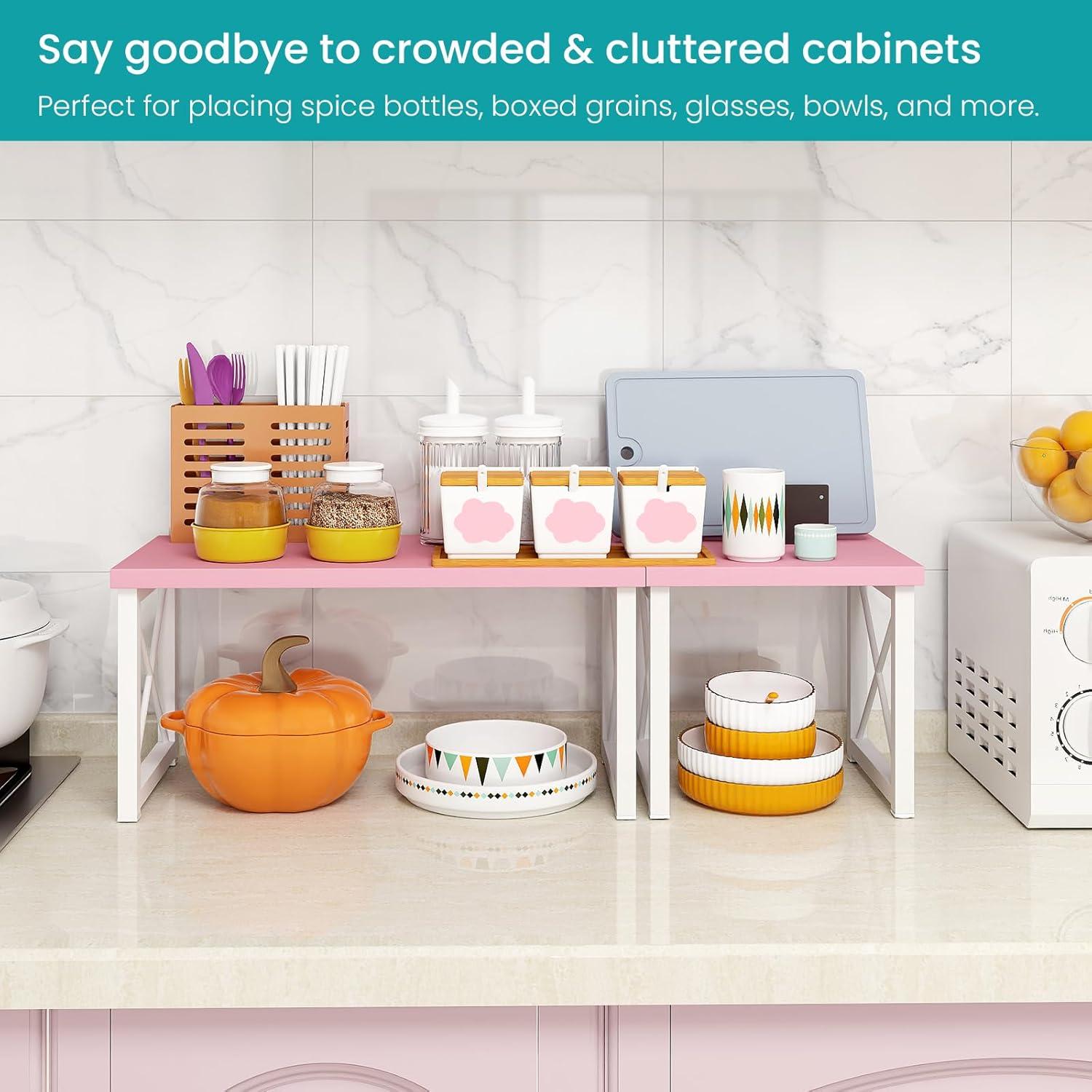 Estante de Escritorio ELITEROO Rosa 2 Niveles Apilable 39.9x19.8cm