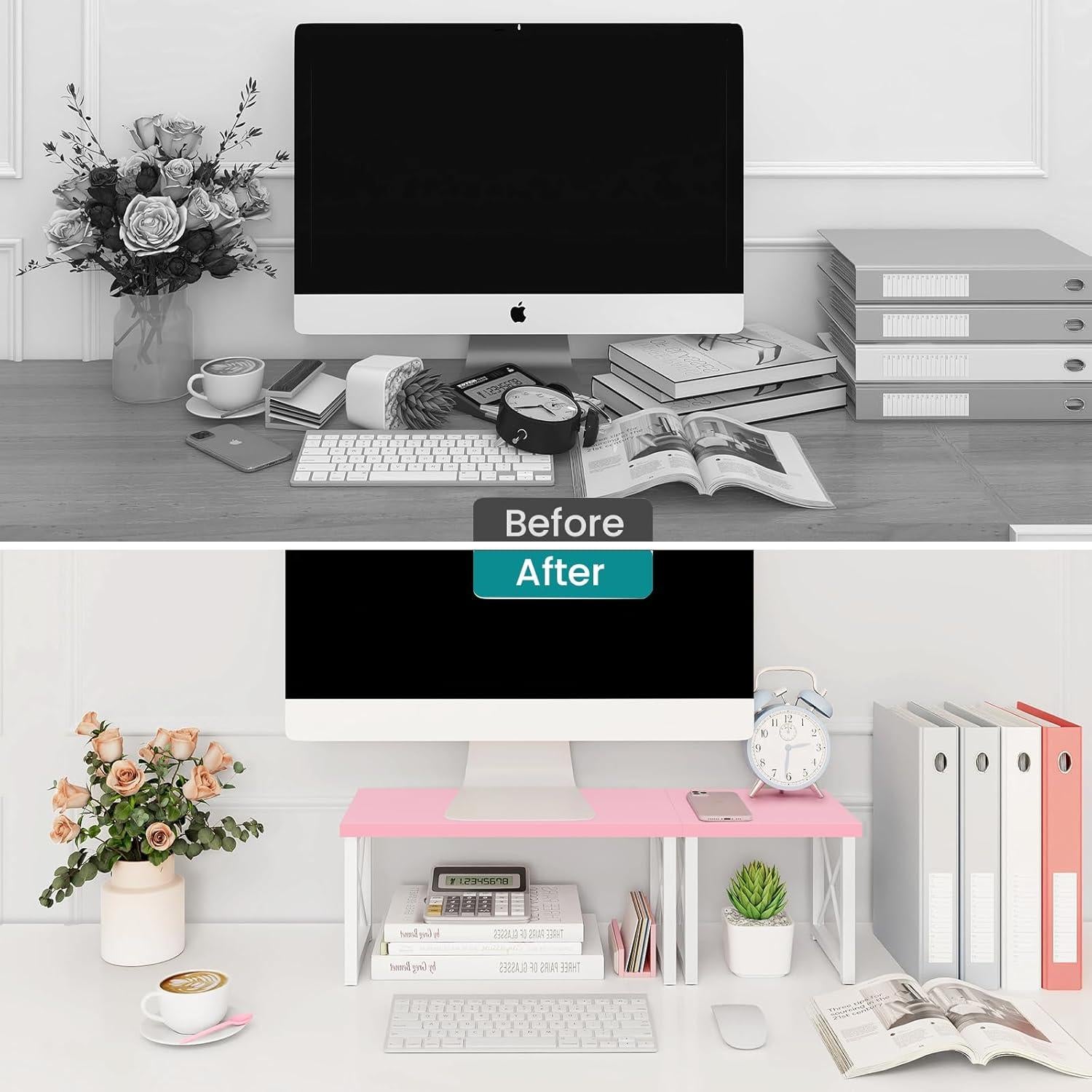 Estante de Escritorio ELITEROO Rosa 2 Niveles Apilable 39.9x19.8cm