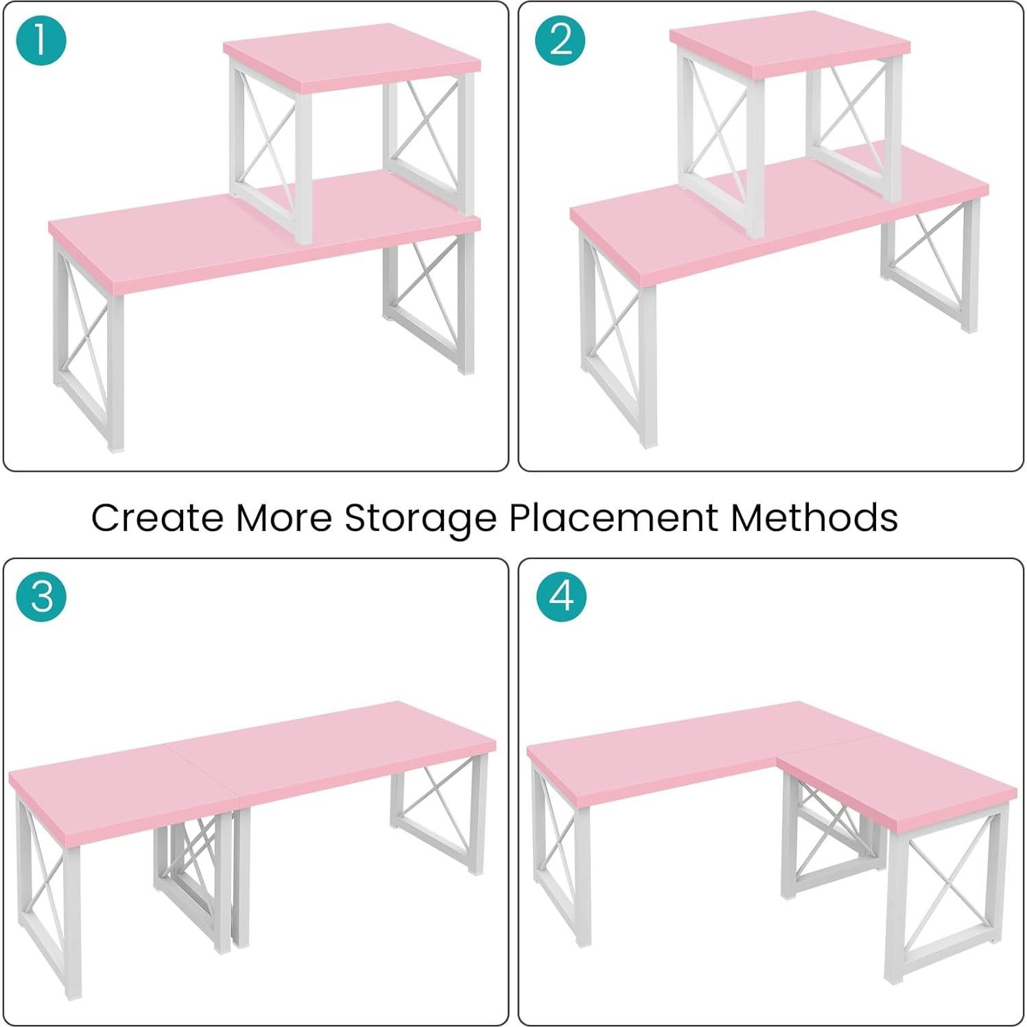 Estante de Escritorio ELITEROO Rosa 2 Niveles Apilable 39.9x19.8cm