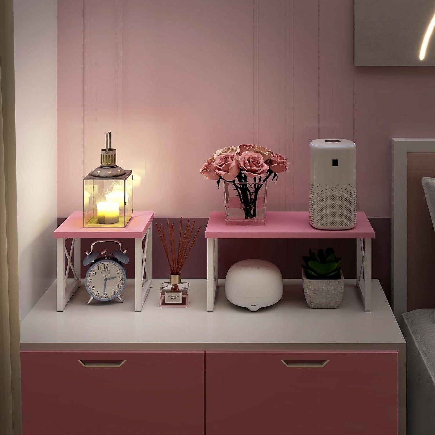 Estante de Escritorio ELITEROO Rosa 2 Niveles Apilable 39.9x19.8cm