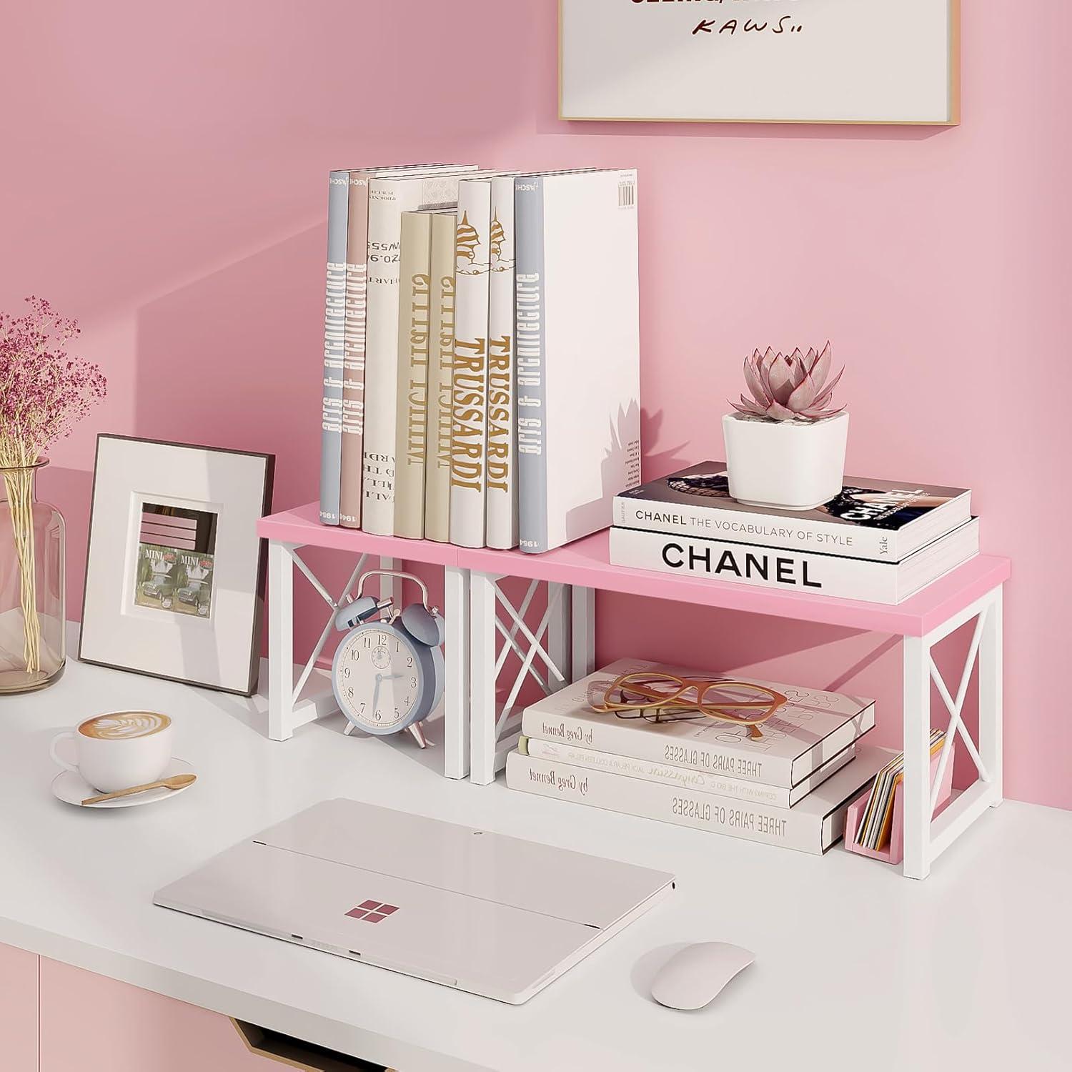 Estante de Escritorio ELITEROO Rosa 2 Niveles Apilable 39.9x19.8cm