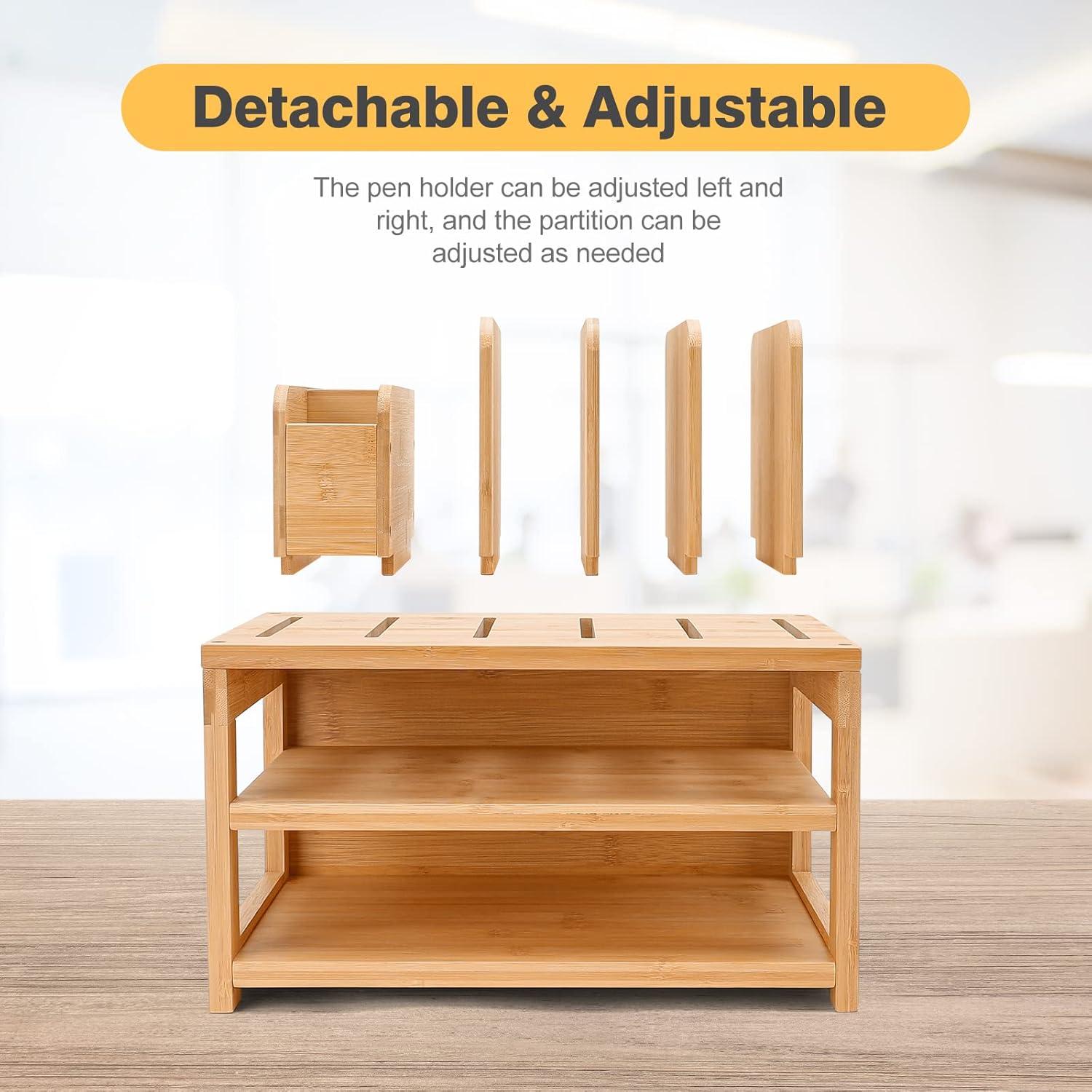 Organizador de Escritorio Homde de Bambú 3 Niveles Ajustable