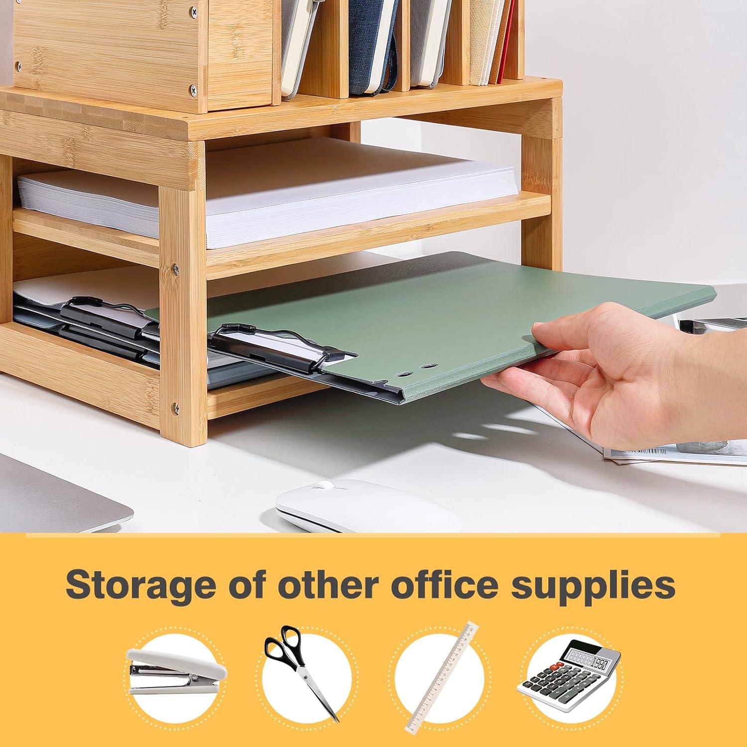 Organizador de Escritorio Homde de Bambú 3 Niveles Ajustable