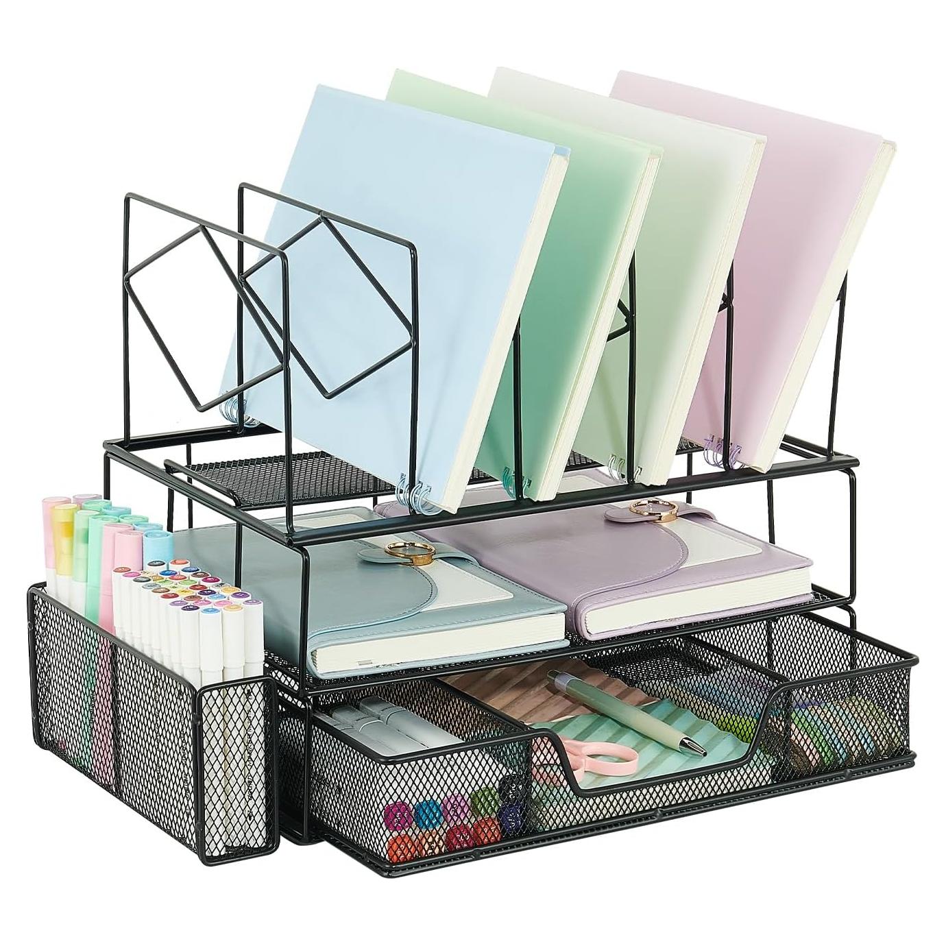 Organizador de Escritorio Youbetia Doble Bandeja 5 Secciones Negro