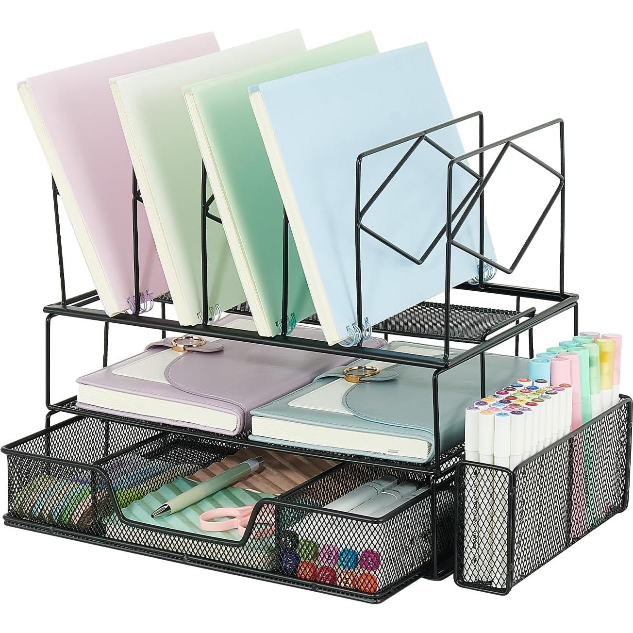 Organizador de Escritorio Youbetia Doble Bandeja 5 Secciones Negro