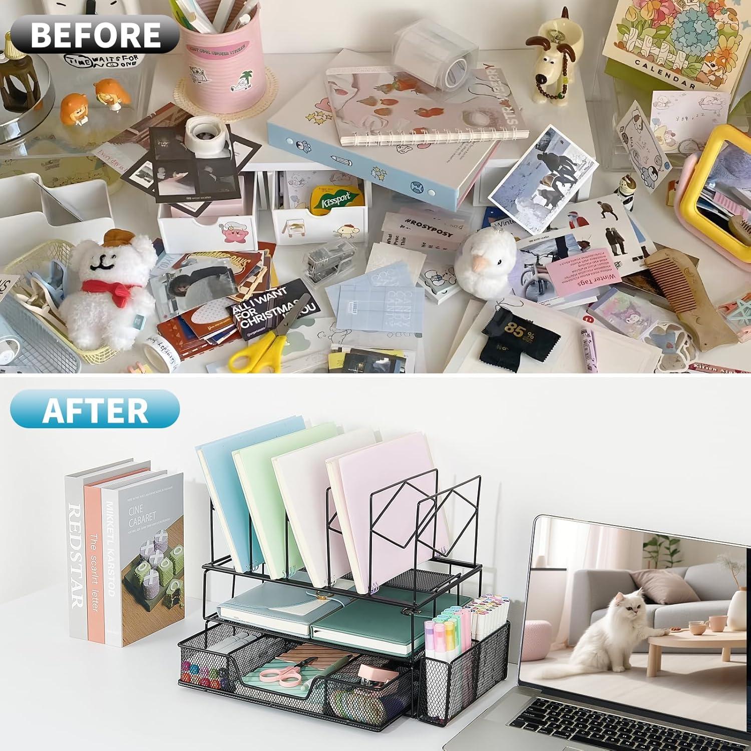 Organizador de Escritorio Youbetia Doble Bandeja 5 Secciones Negro