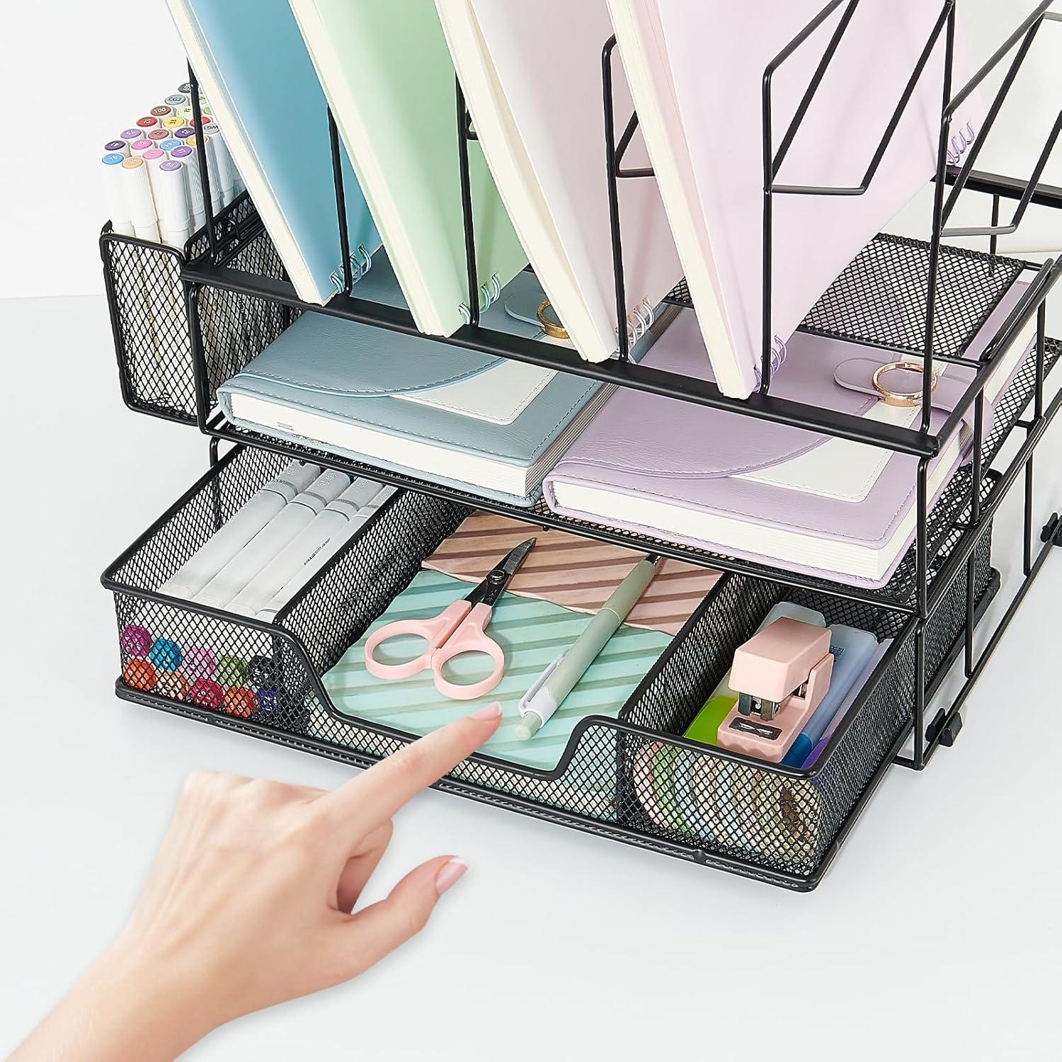 Organizador de Escritorio Youbetia Doble Bandeja 5 Secciones Negro