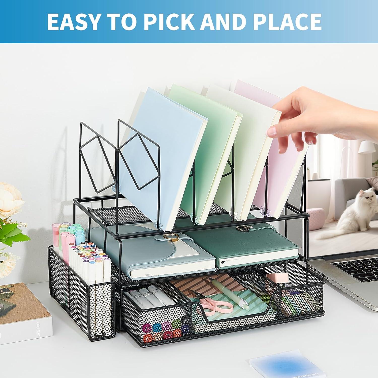 Organizador de Escritorio Youbetia Doble Bandeja 5 Secciones Negro