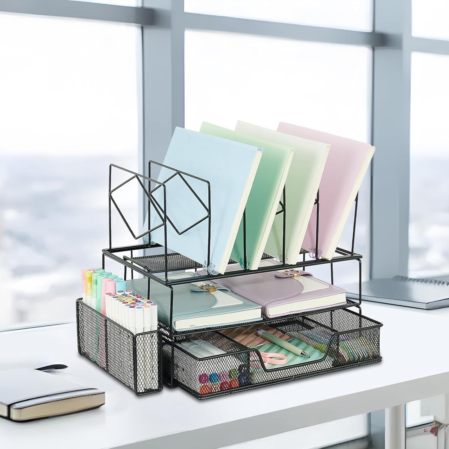 Organizador de Escritorio Youbetia Doble Bandeja 5 Secciones Negro