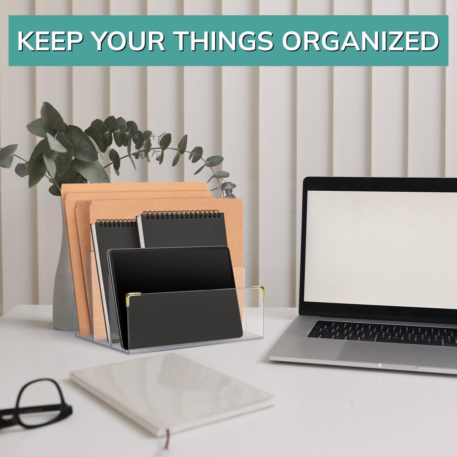 Organizador de Escritorio Acrílico LUXE 3 Secciones Dorado