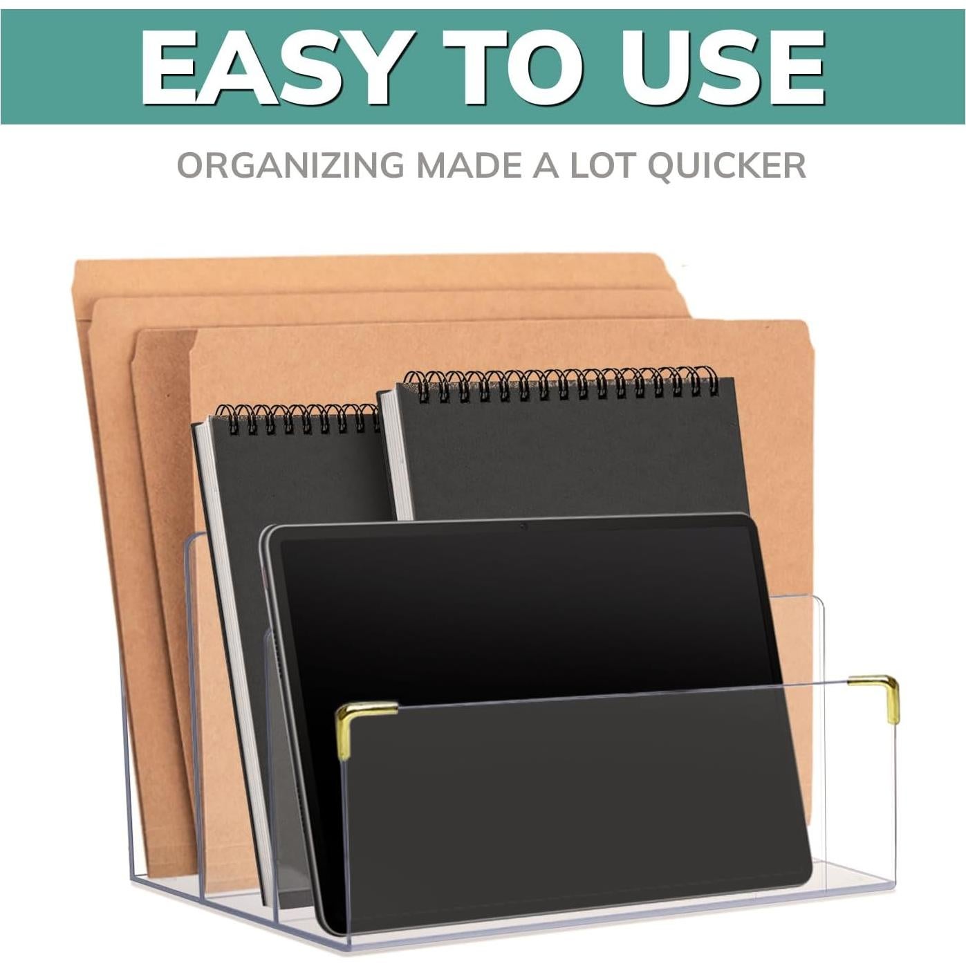 Organizador de Escritorio Acrílico LUXE 3 Secciones Dorado