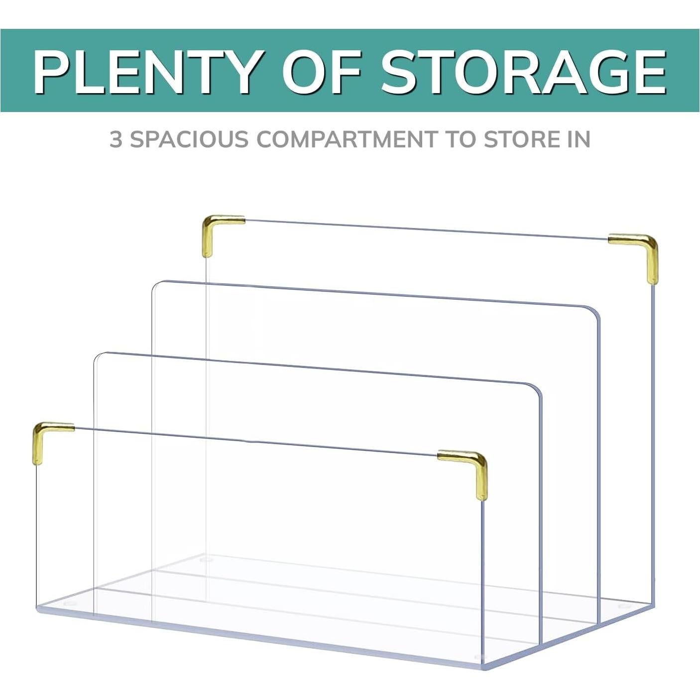 Organizador de Escritorio Acrílico LUXE 3 Secciones Dorado