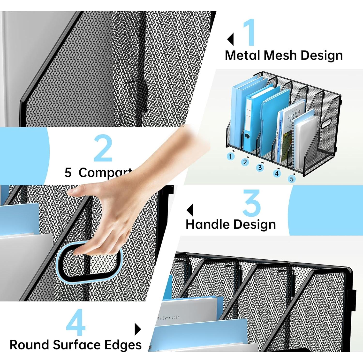 Organizador de Archivos Vertical MINDEPOT 5 Compartimentos Metal Negro