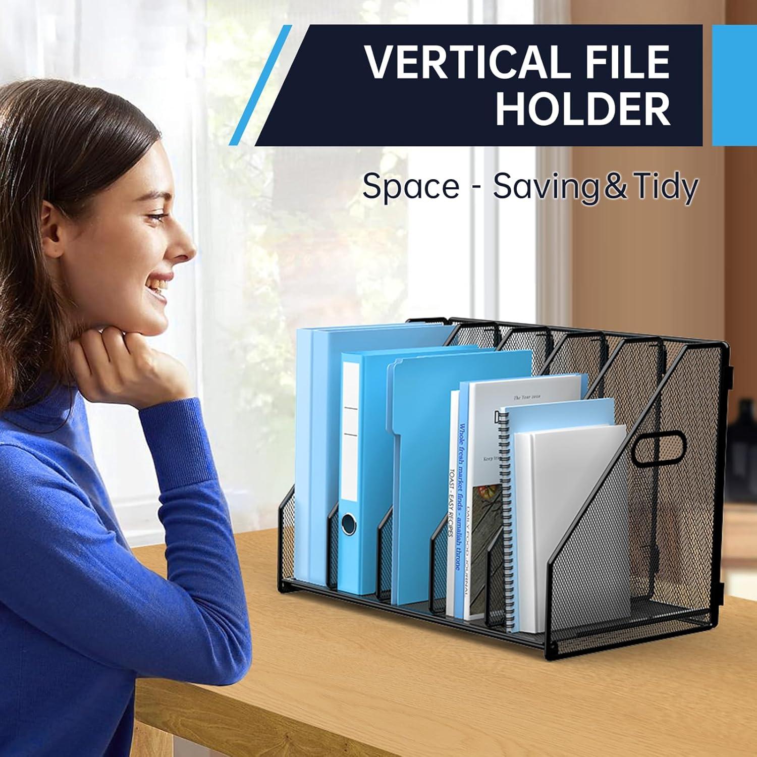 Organizador de Archivos Vertical MINDEPOT 5 Compartimentos Metal Negro