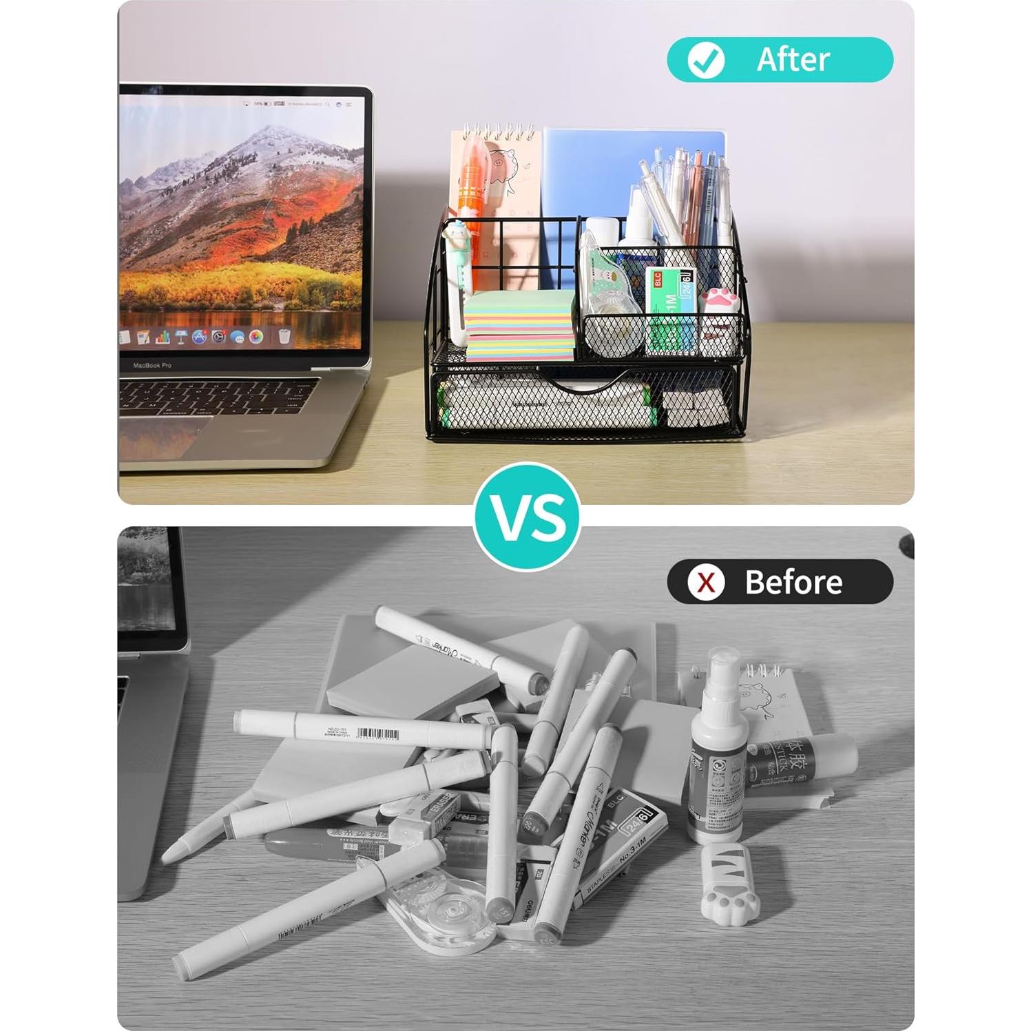 Organizador de Escritorio AOFUXTI Negro con Suministros Completo