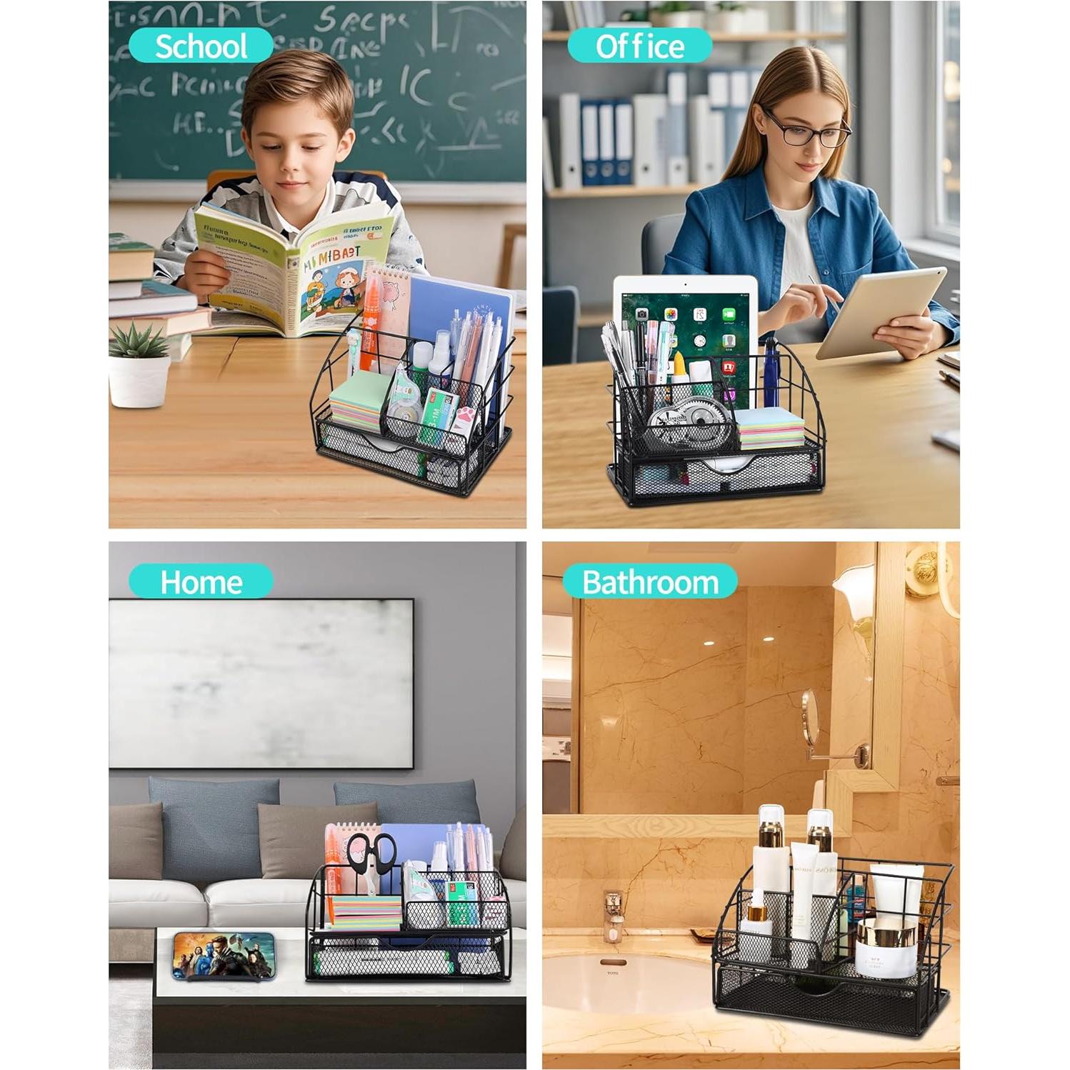 Organizador de Escritorio AOFUXTI Negro con Suministros Completo