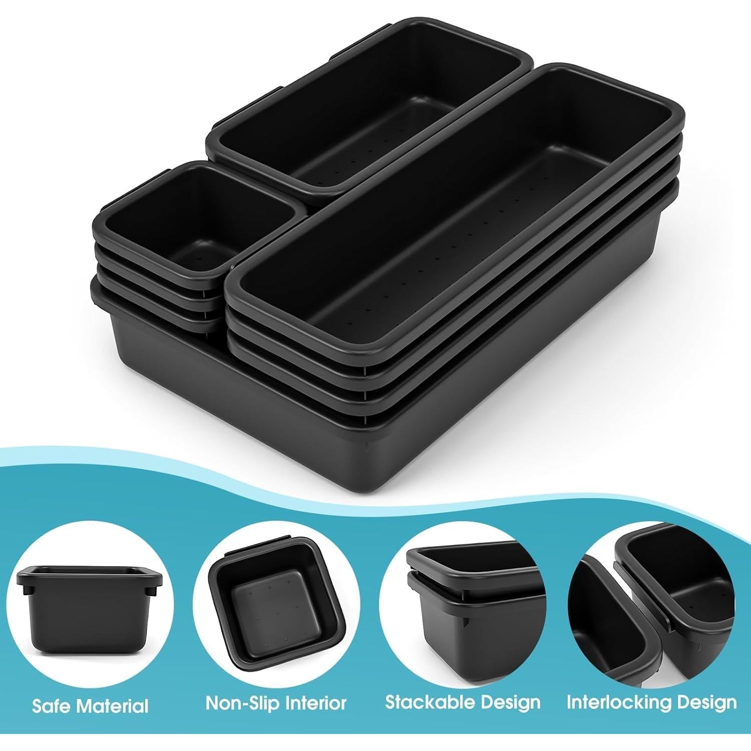 Juego de 10 organizadores de cajones StoreHappily - Plástico negro