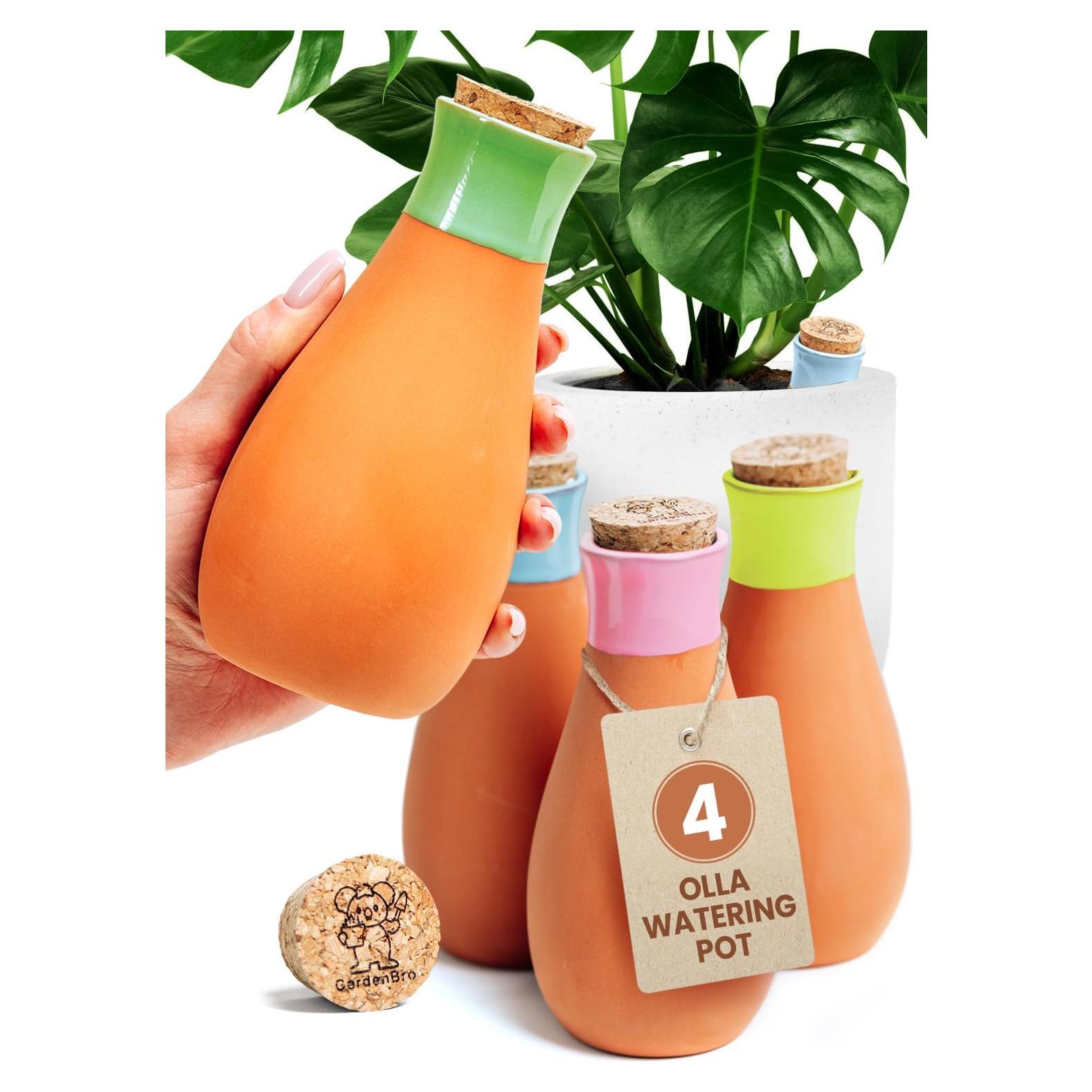 Juego de 4 Ollas de Riego de Terracota GARDENBRO 400 ml