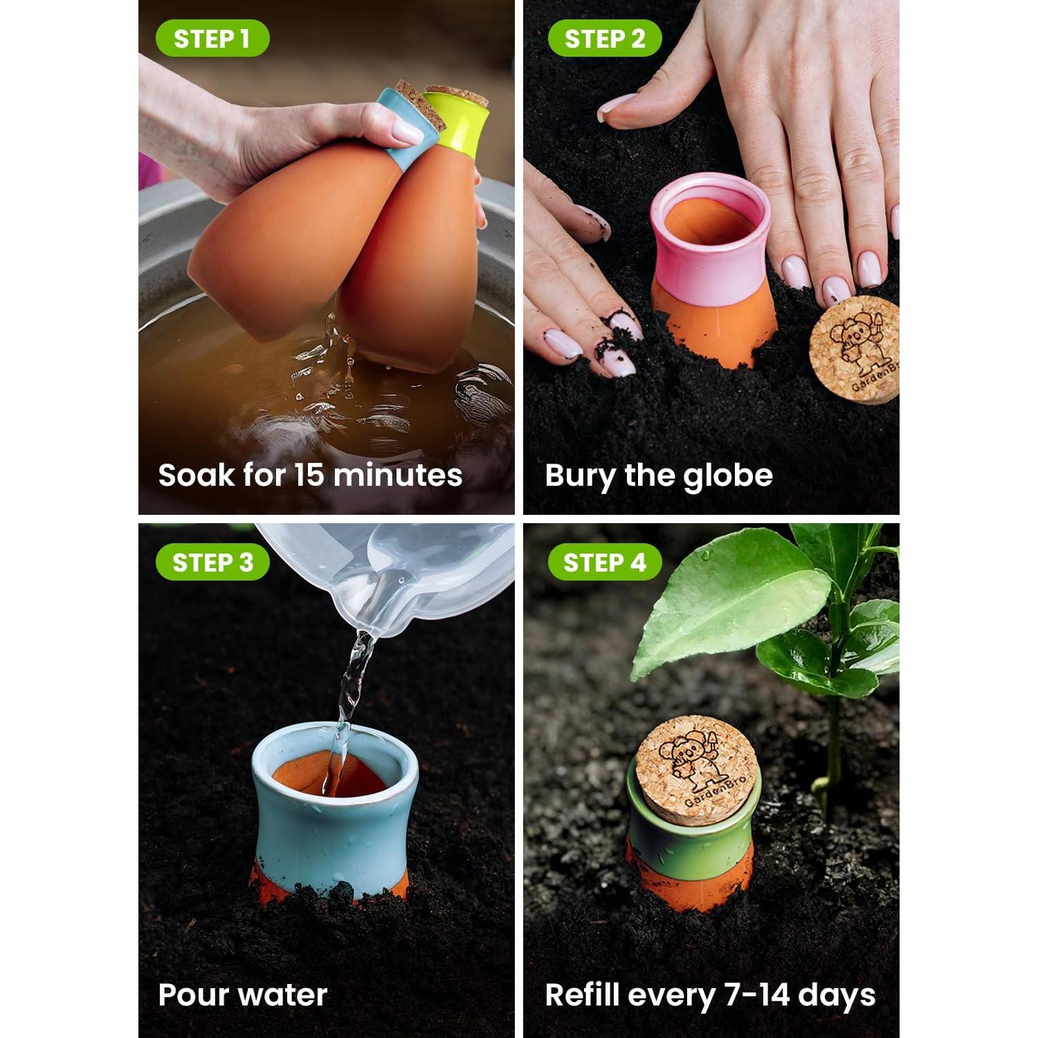 Juego de 4 Ollas de Riego de Terracota GARDENBRO 400 ml