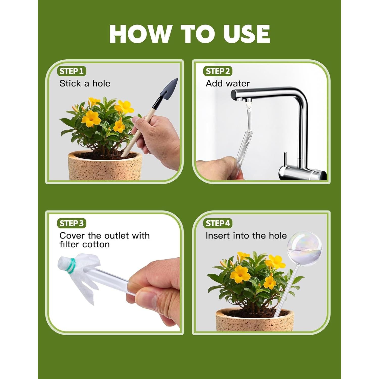 Esferas de Riego Automático de Vidrio Iridiscente ZhenD - Paquete de 4