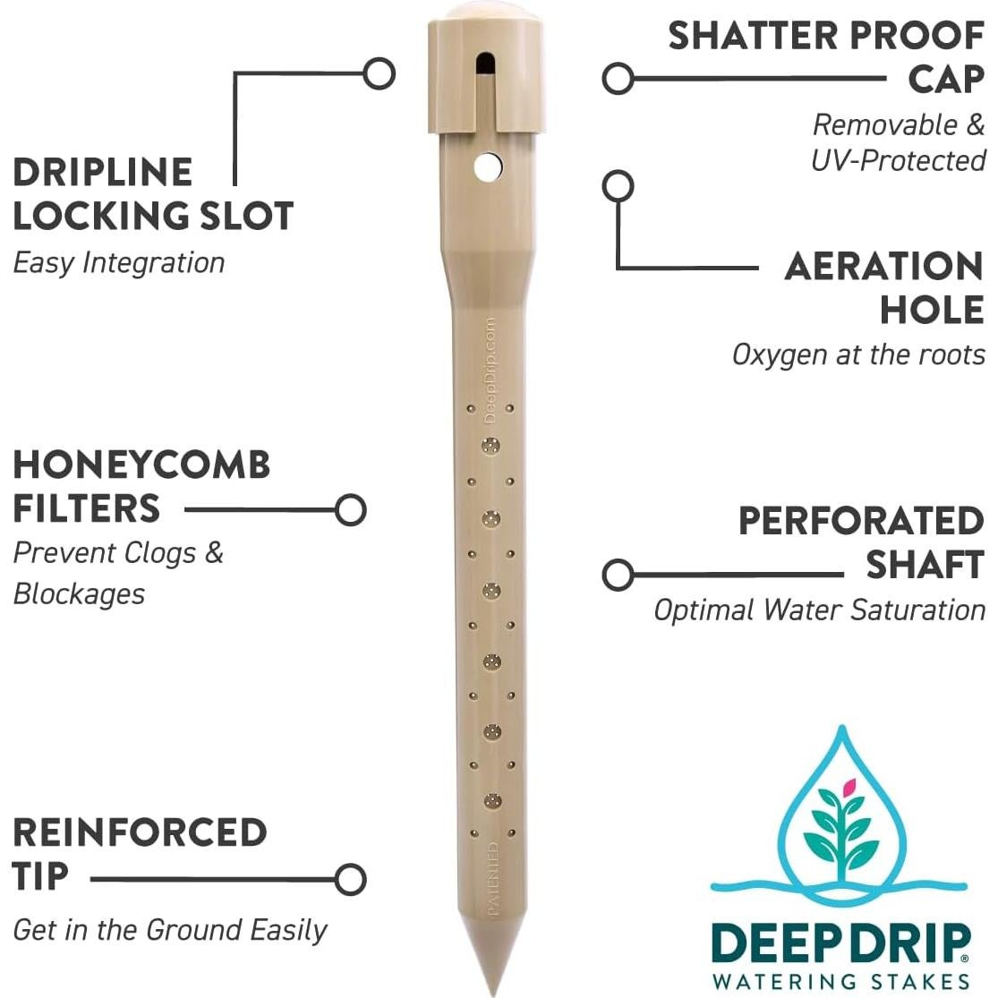 Estacas de Riego Profundo DEEP DRIP 14" Beige - Paquete de 3