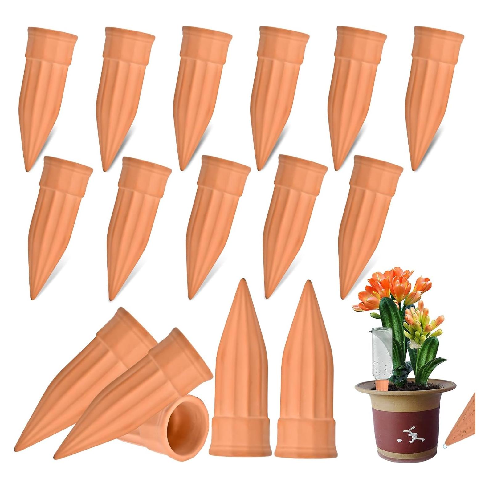 Paquete de 16 Estacas de Riego de Terracota para Plantas