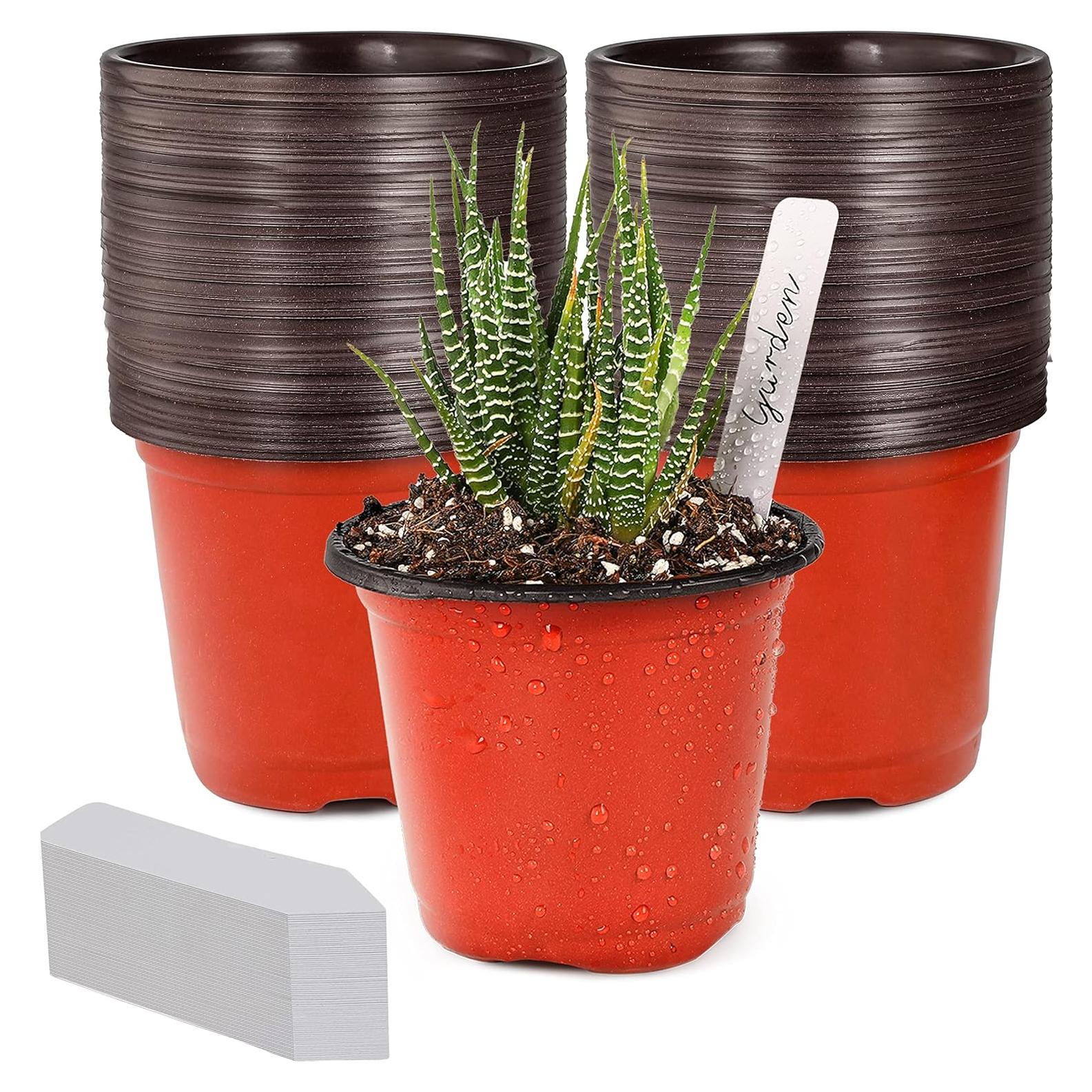 Macetas de Plástico TDHDIKE 4" para Vivero - 100pcs con Etiquetas