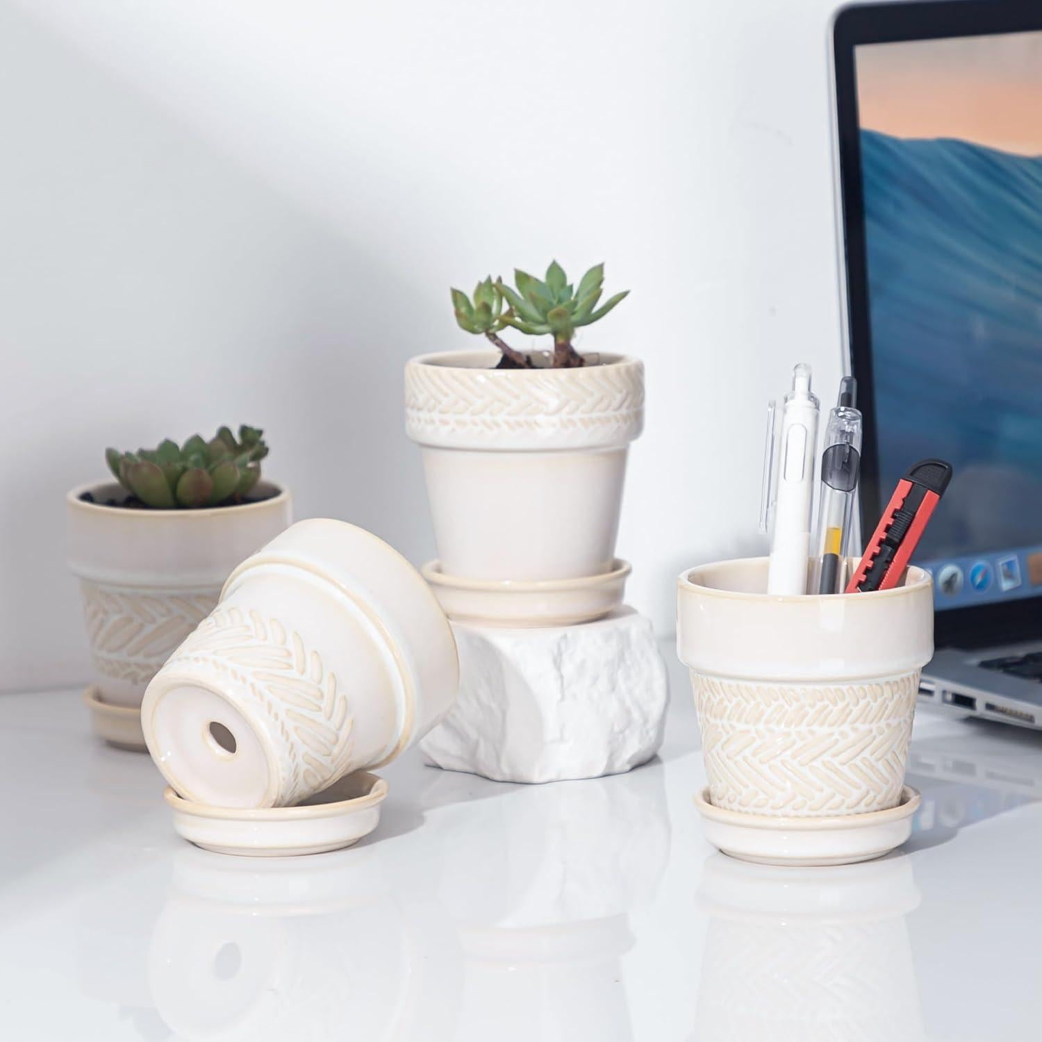 Macetas suculentas Fayoula mini de cerámica 7.62 cm con plato