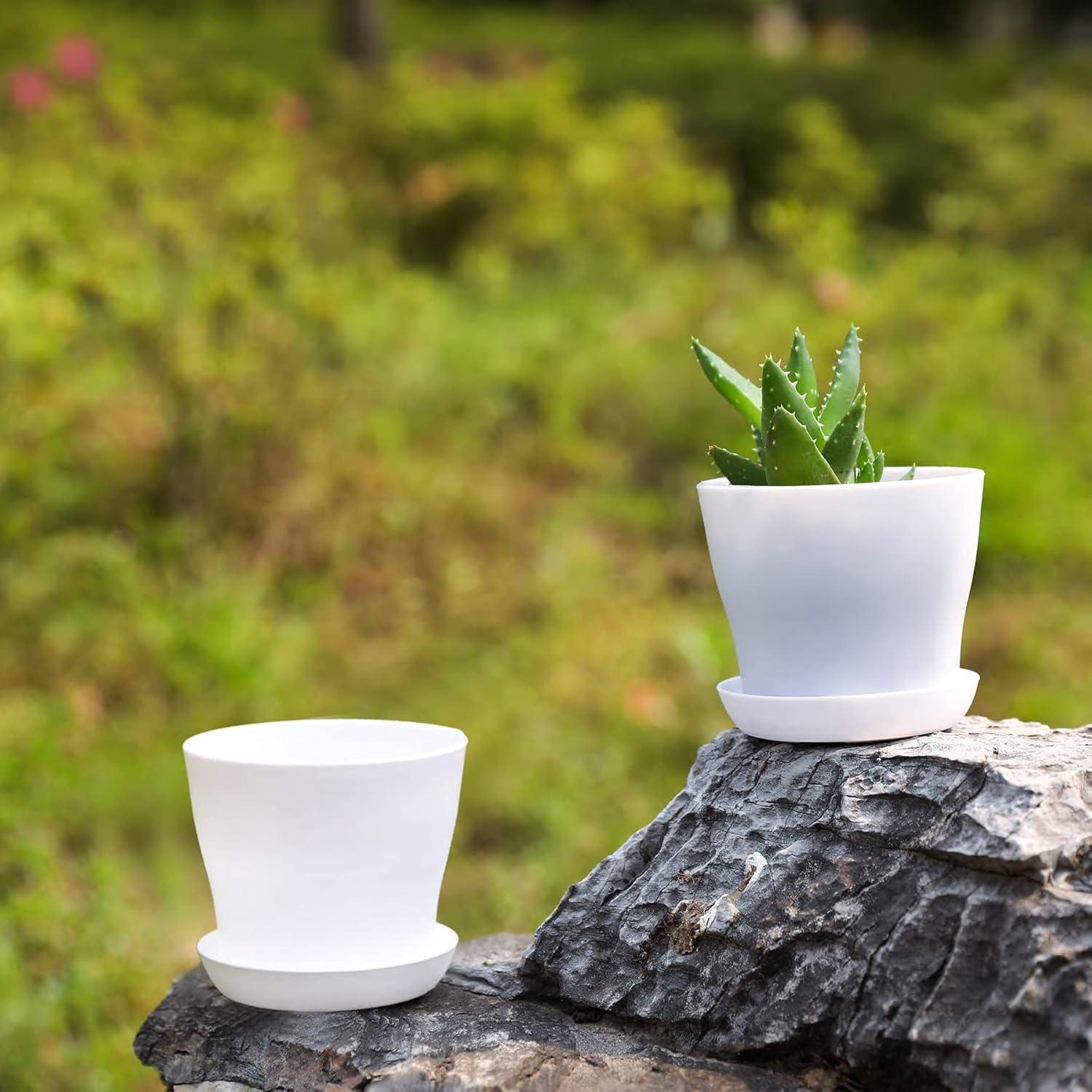 Macetas de Plástico TDHDIKE 25 Pcs 9.7 cm con Plato Blanco