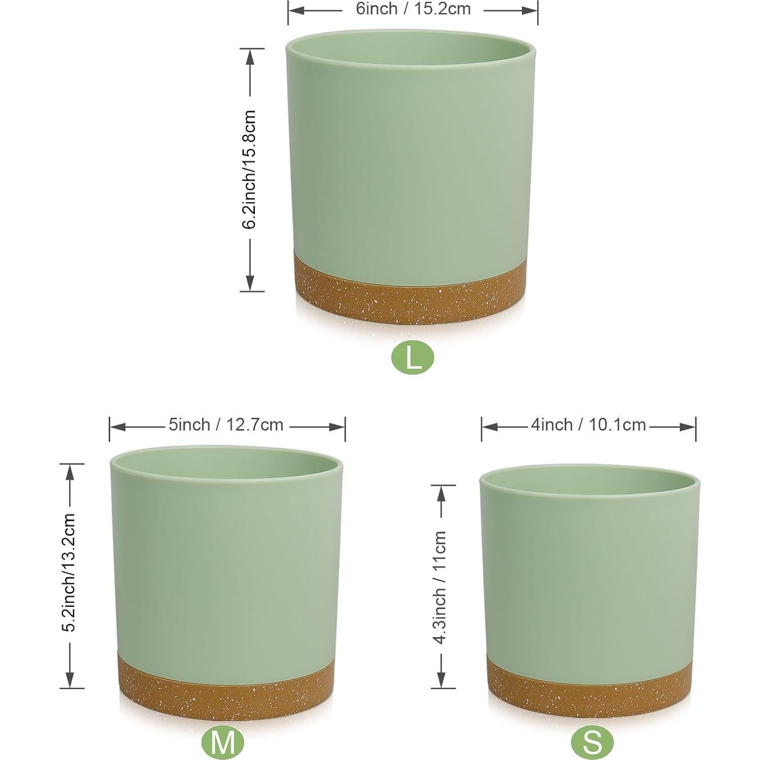 Conjunto de 3 Macetas Cilíndricas WSMKSZ 10-15 cm Verde Marrón